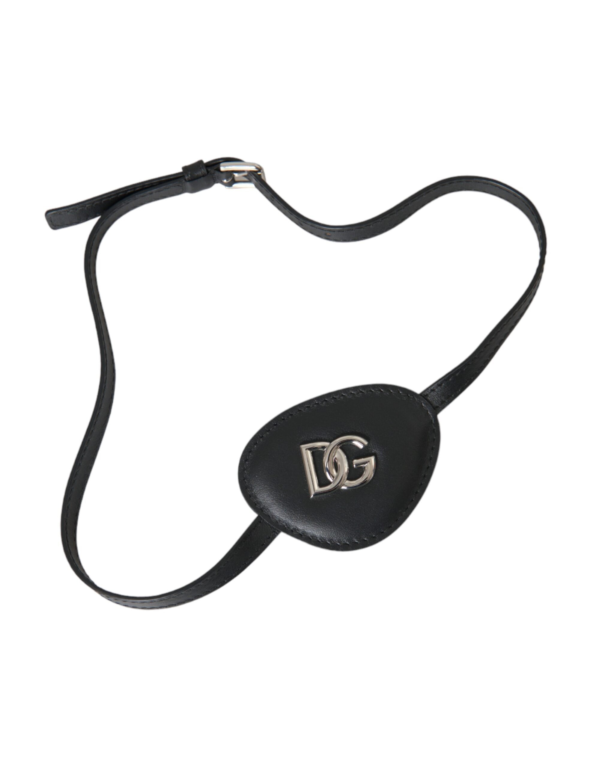 Black Calfskin Leather Metal DG Logo Eye Patch - ventzia