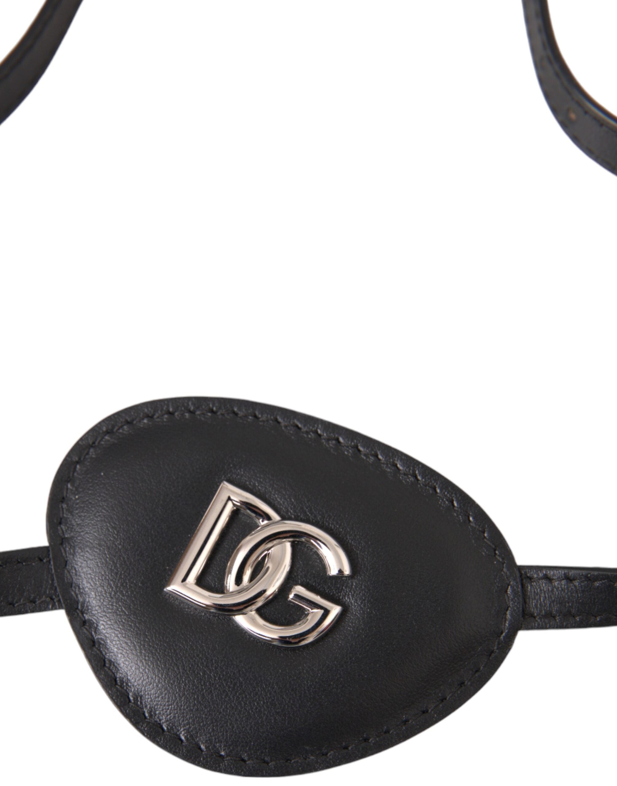 Black Calfskin Leather Metal DG Logo Eye Patch - ventzia