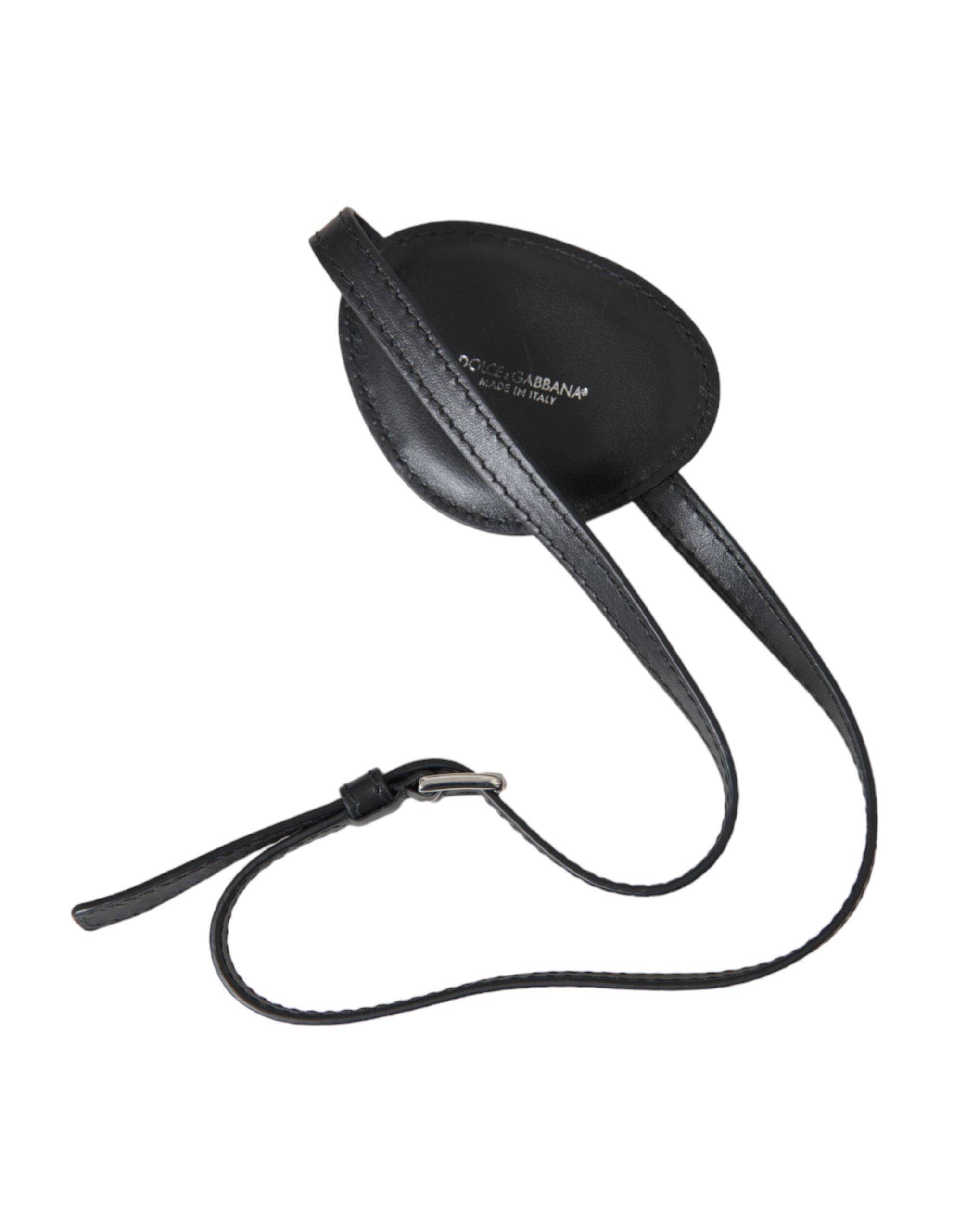 Black Calfskin Leather Metal DG Logo Eye Patch - ventzia