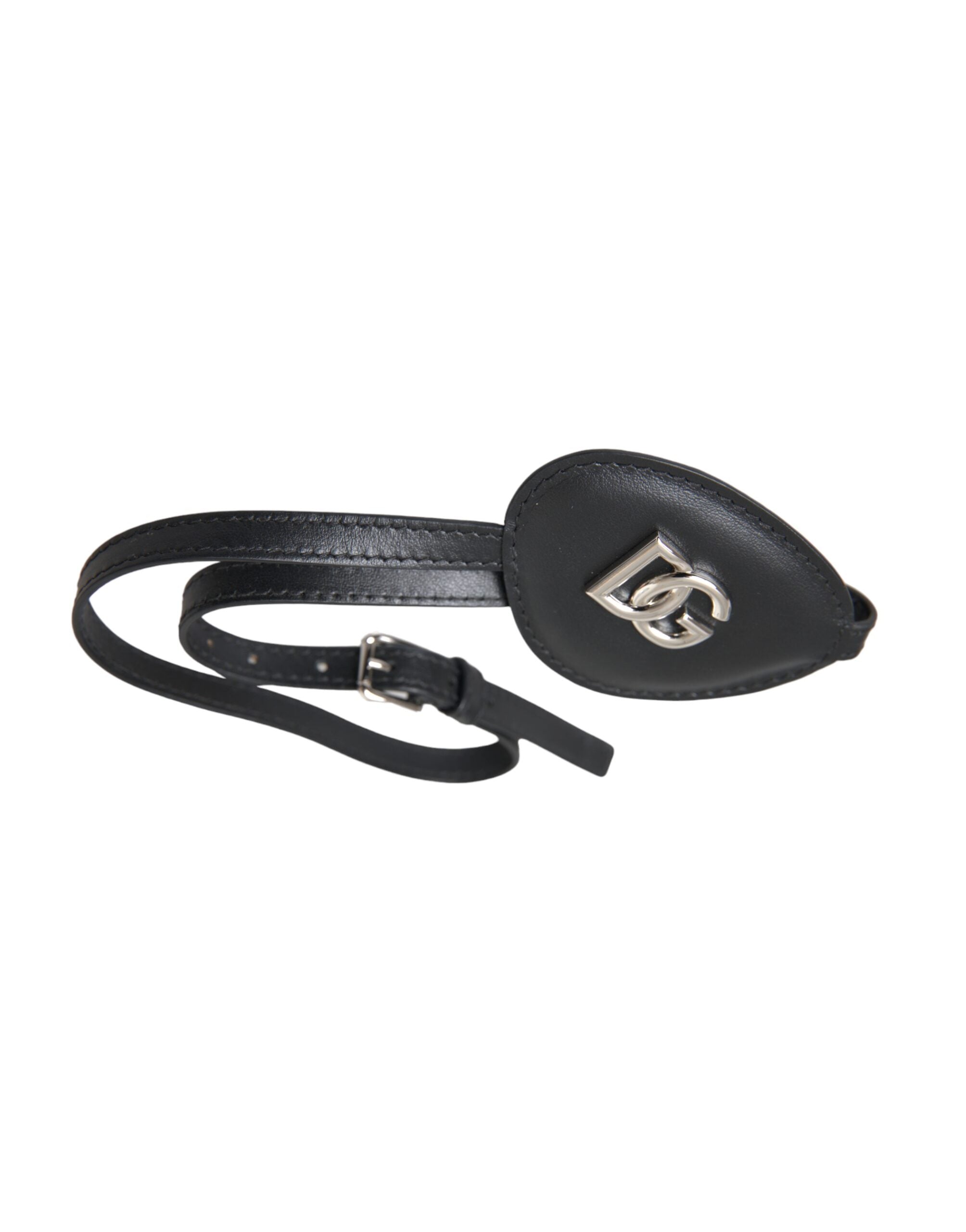 Black Calfskin Leather Metal DG Logo Eye Patch - ventzia