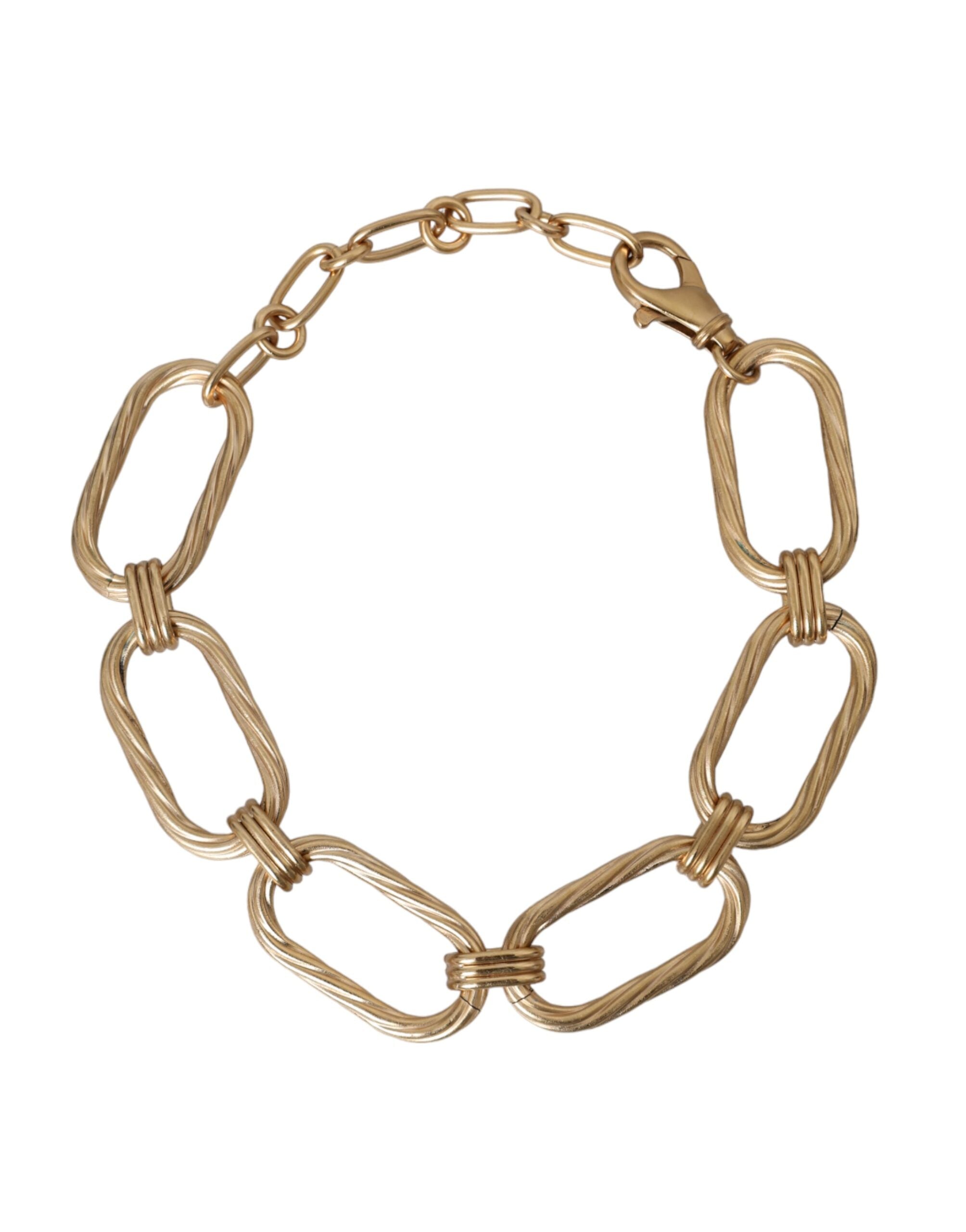 Gold Tone Brass Large Link Chain Jewelry Necklace - ventzia