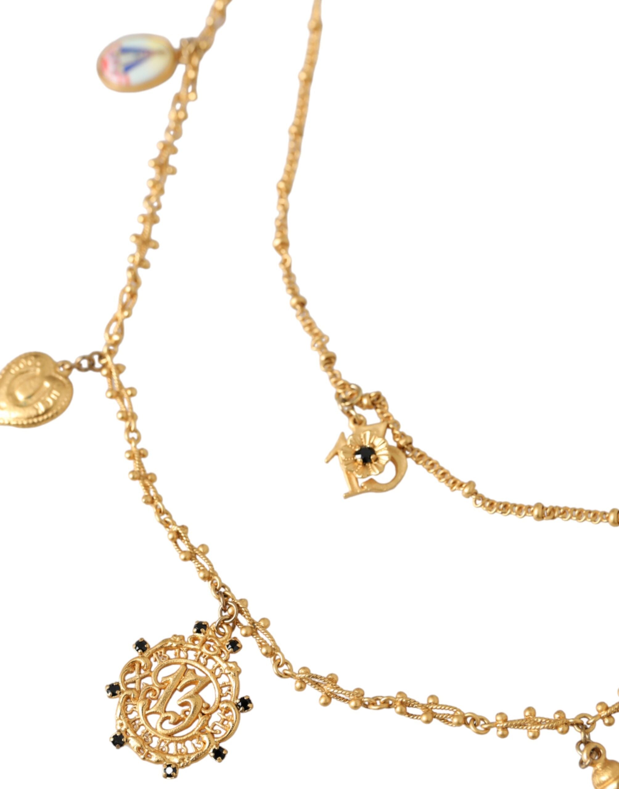 Gold Tone Chain Brass Charm Statement Sicily Necklace - ventzia