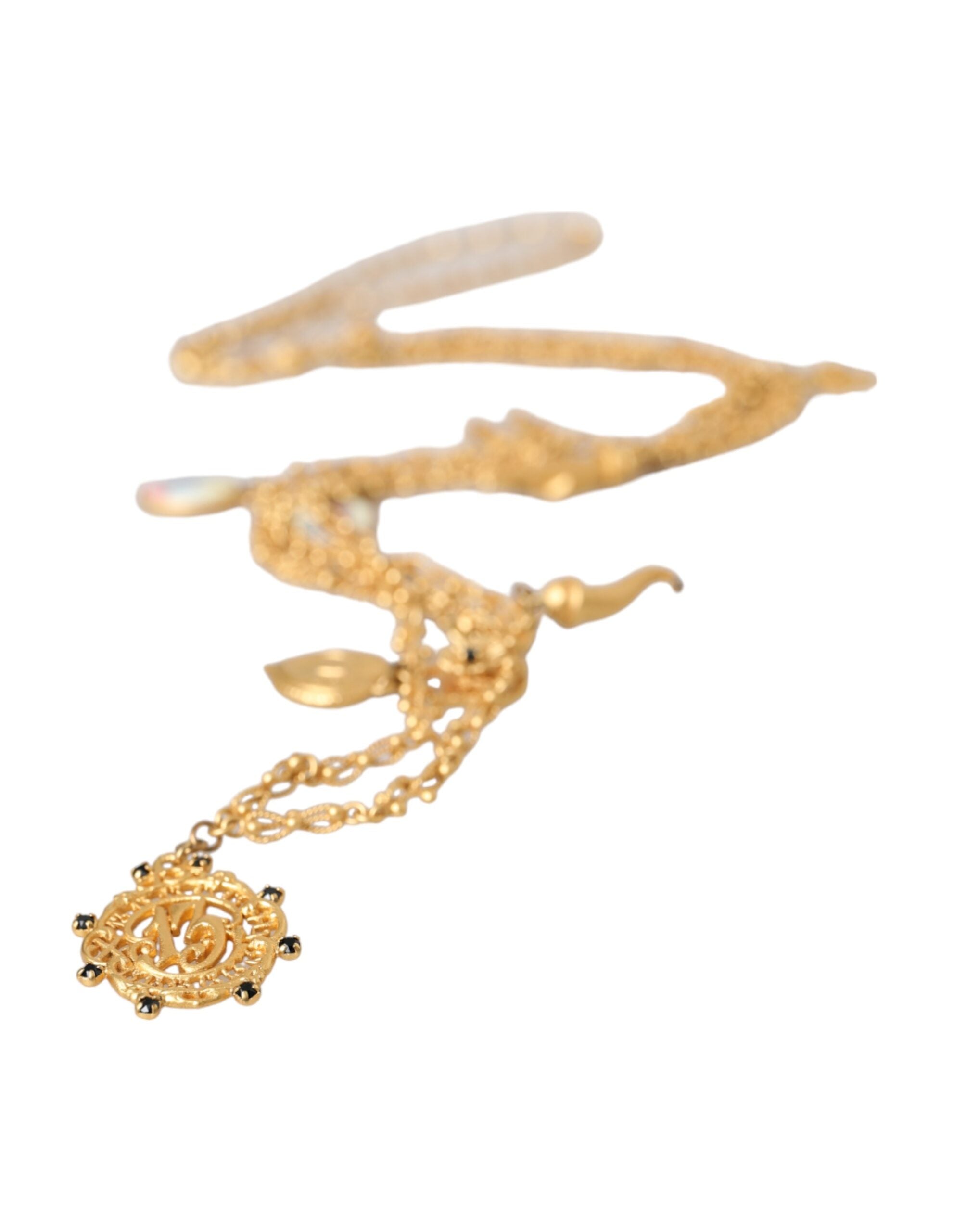 Gold Tone Chain Brass Charm Statement Sicily Necklace - ventzia