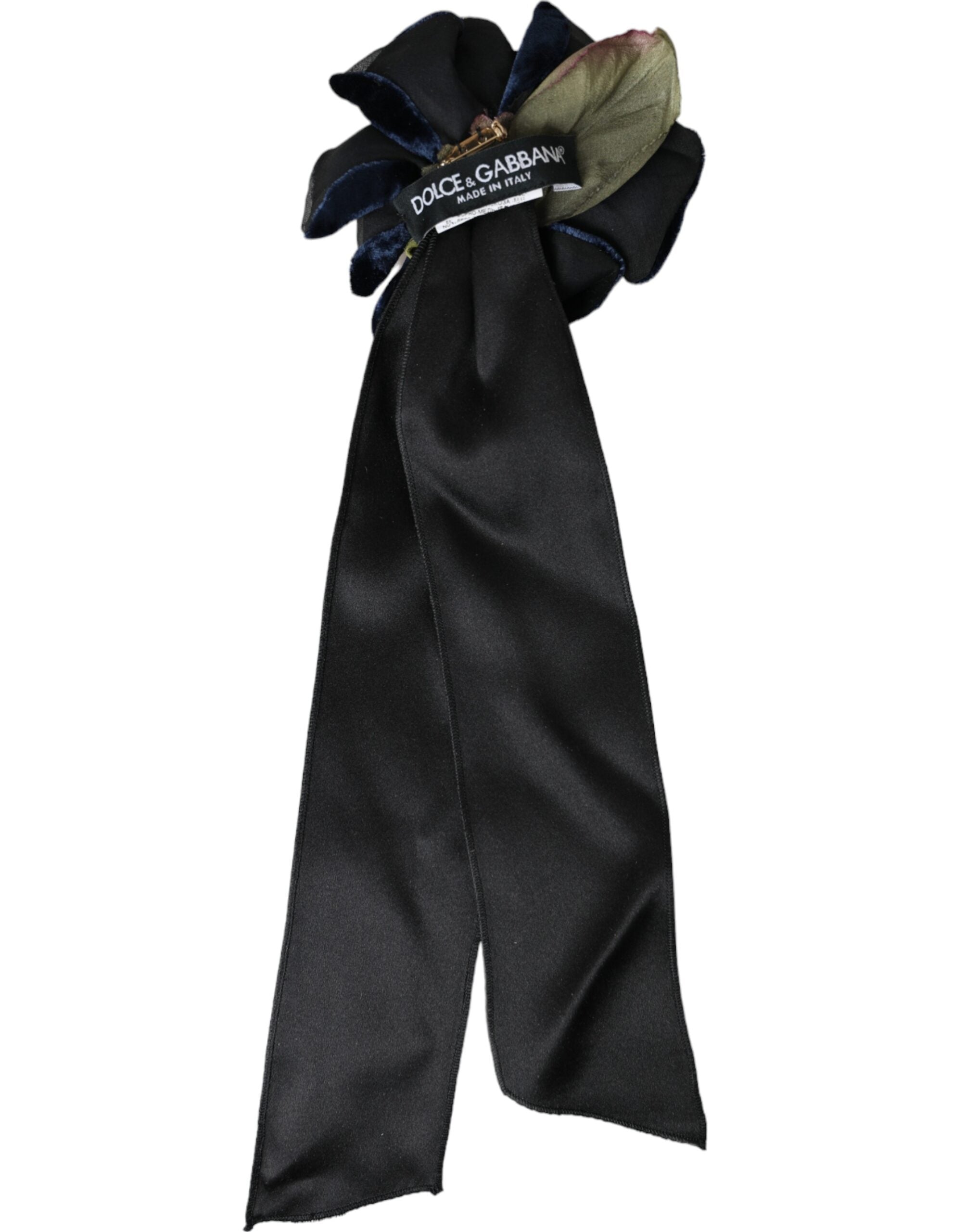 Black Silk Gold Brass Floral Hair Pin Brooch - ventzia