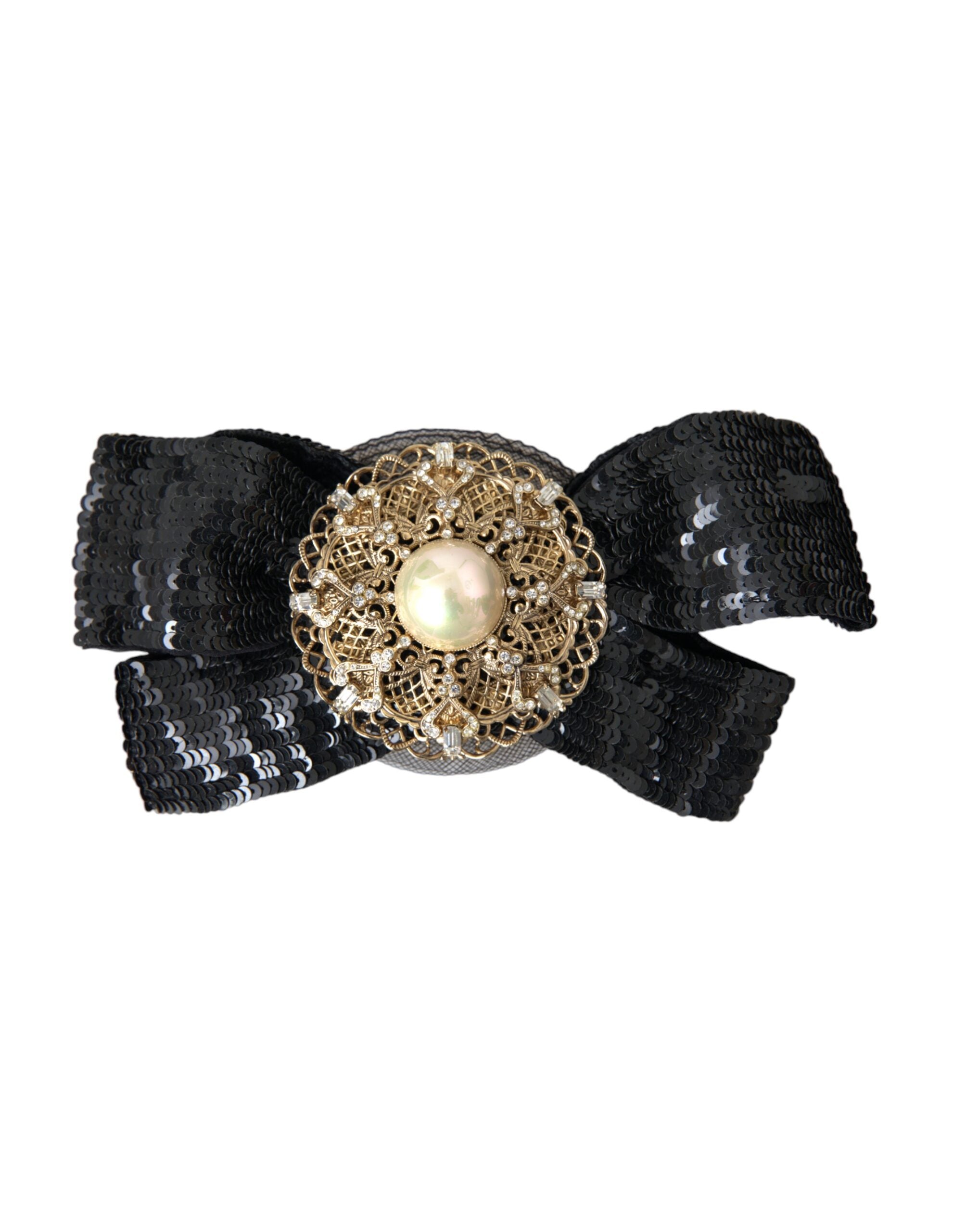 Black Sequin Pearl Handmade Brooch Hair Pin - ventzia
