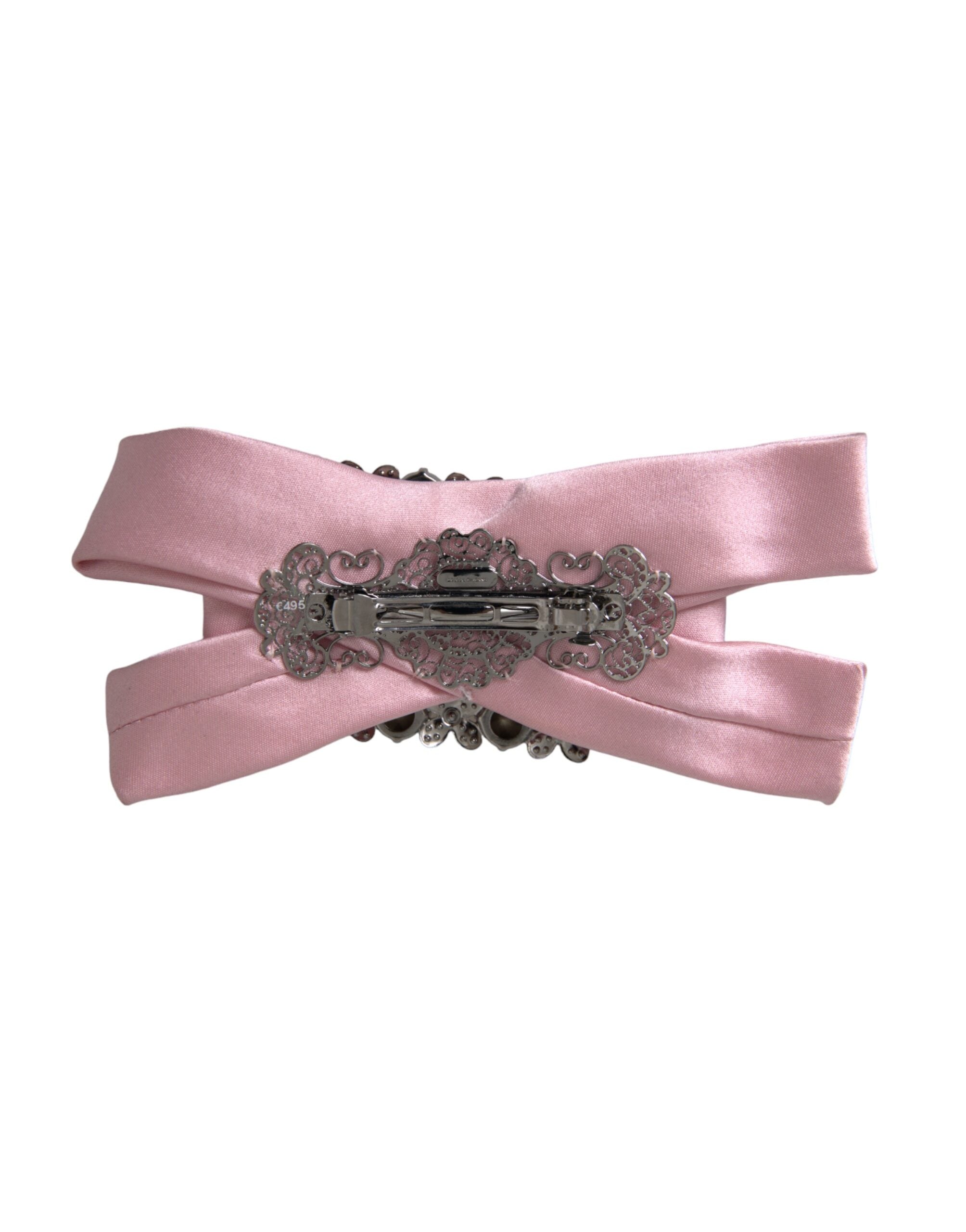 Pink Satin Crystal Jewelry Brooch Hair Pin - ventzia