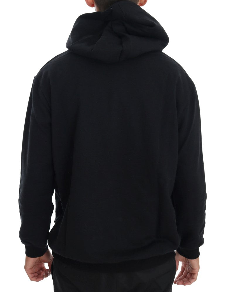 Elegant Black Cotton Hooded Sweater - ventzia