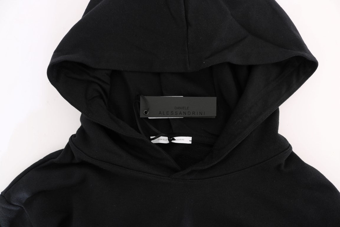 Elegant Black Cotton Hooded Sweater - ventzia