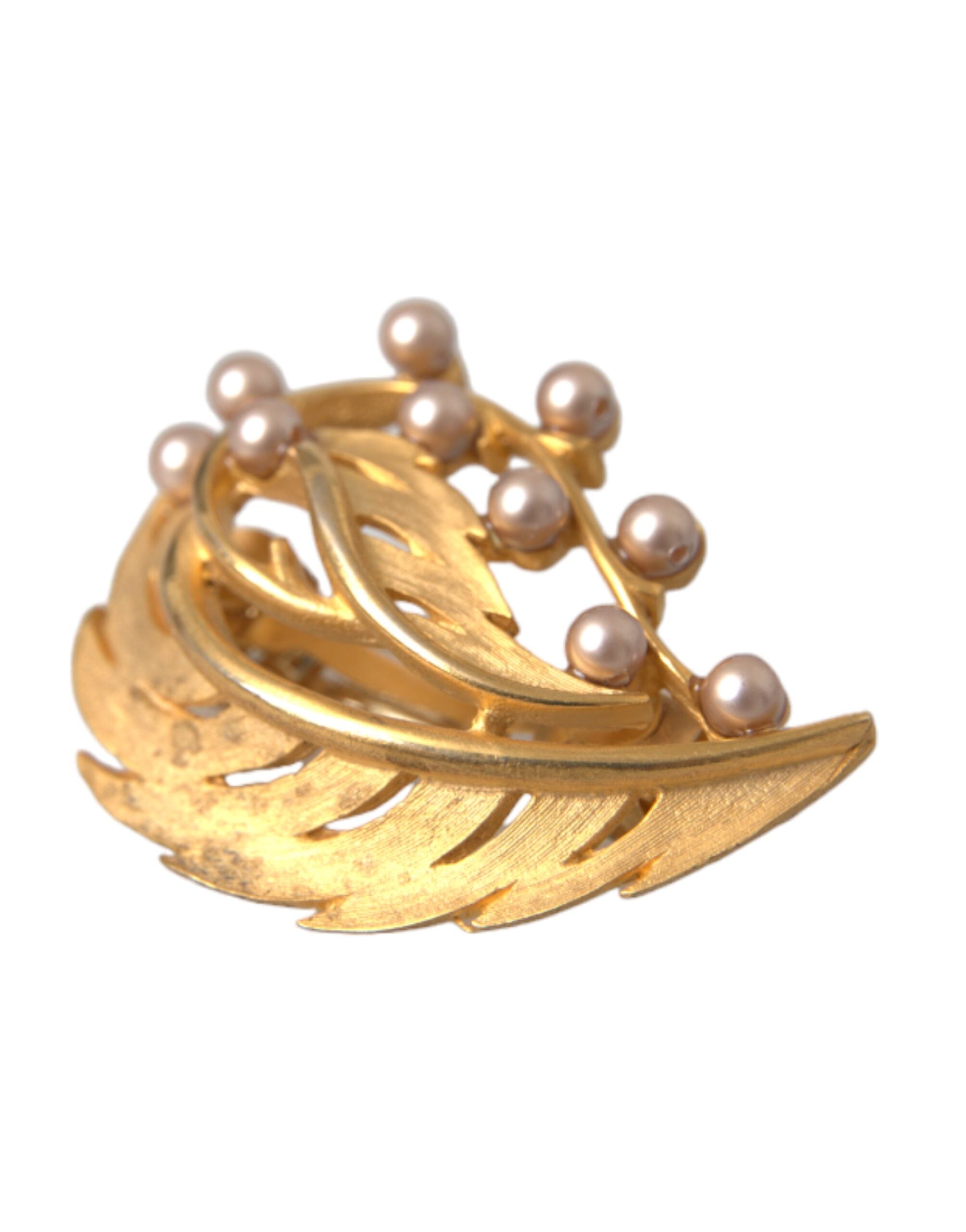 Gold Brass Leaf Embellished Jewelry Brooch Hair Pin - ventzia