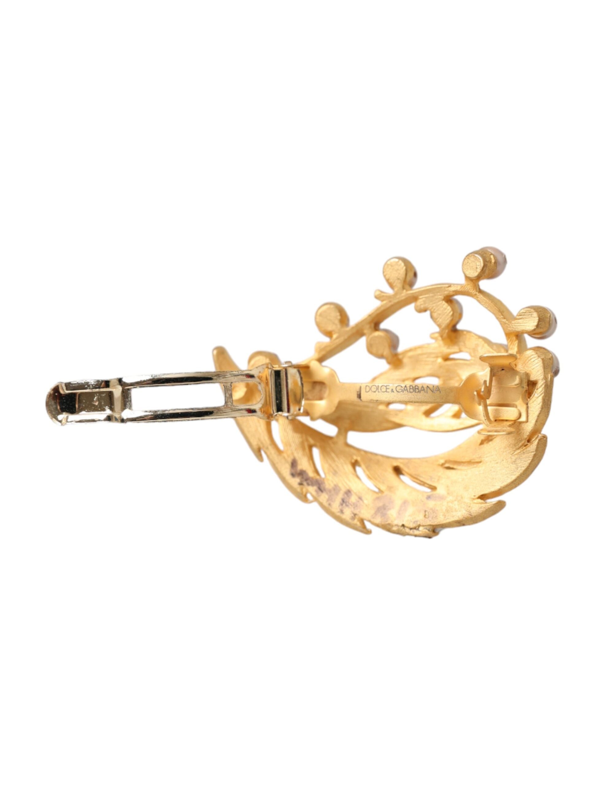 Gold Brass Leaf Embellished Jewelry Brooch Hair Pin - ventzia