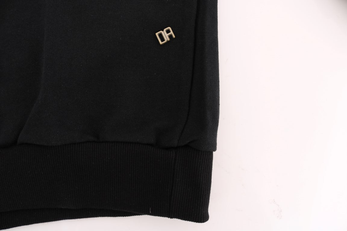 Elegant Black Cotton Hooded Sweater - ventzia