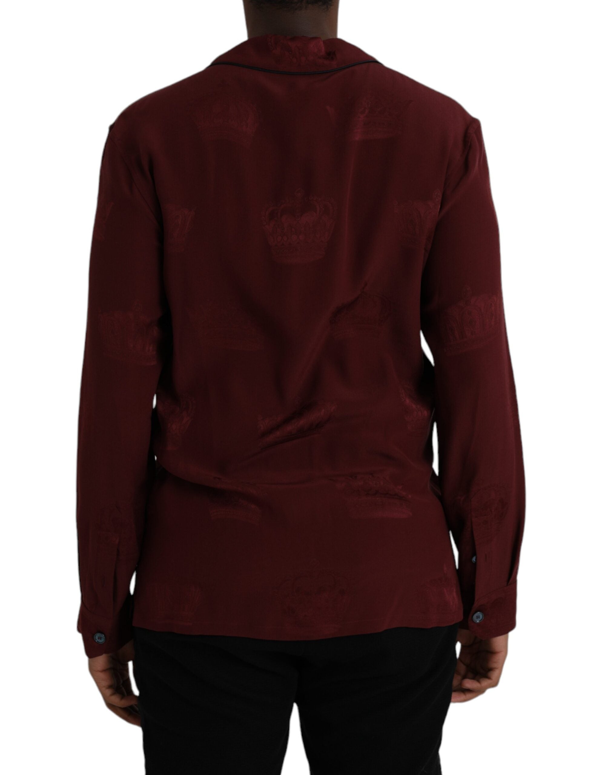 Maroon Crown Jacquard Silk Long Sleeve Shirt - ventzia