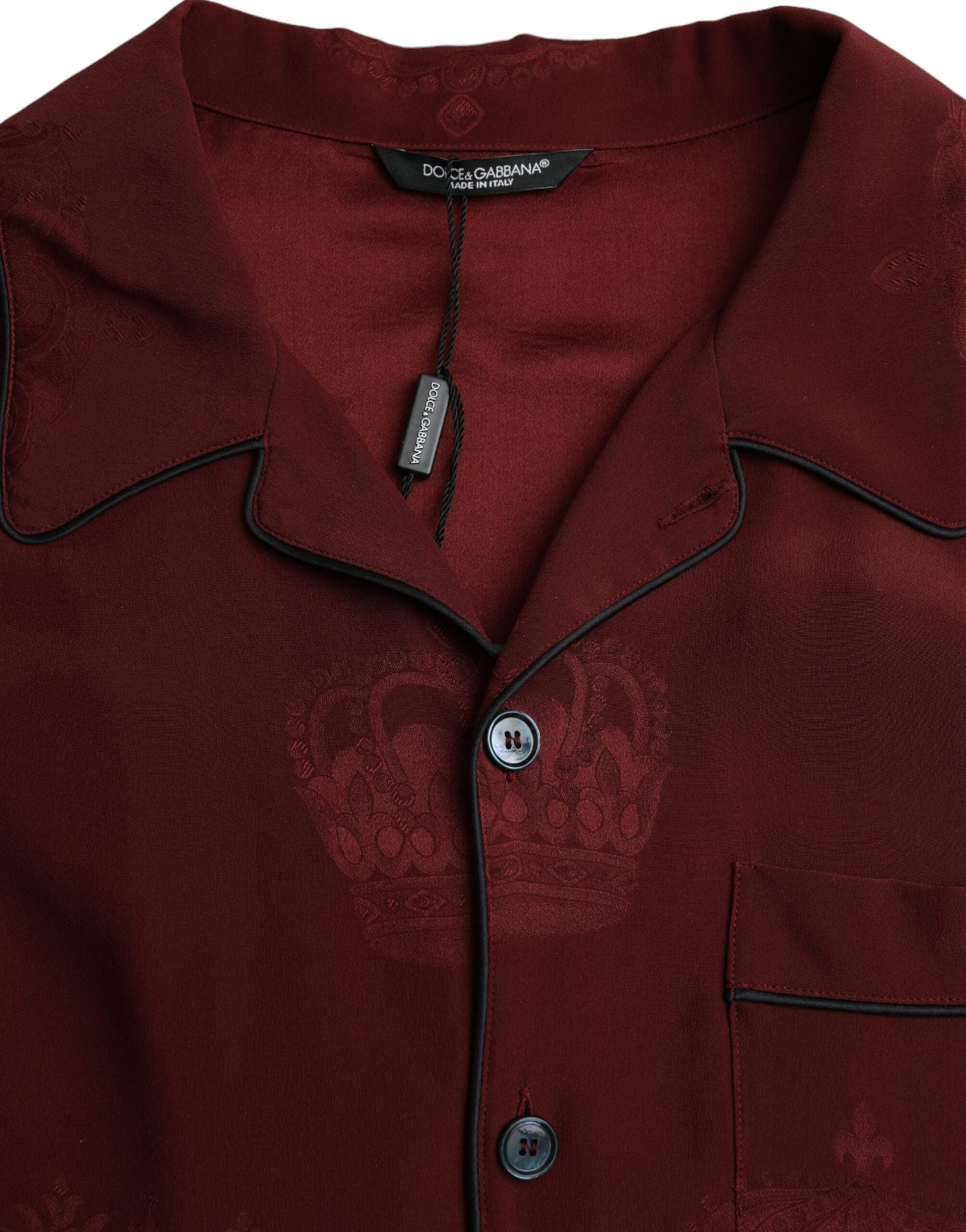 Maroon Crown Jacquard Silk Long Sleeve Shirt - ventzia