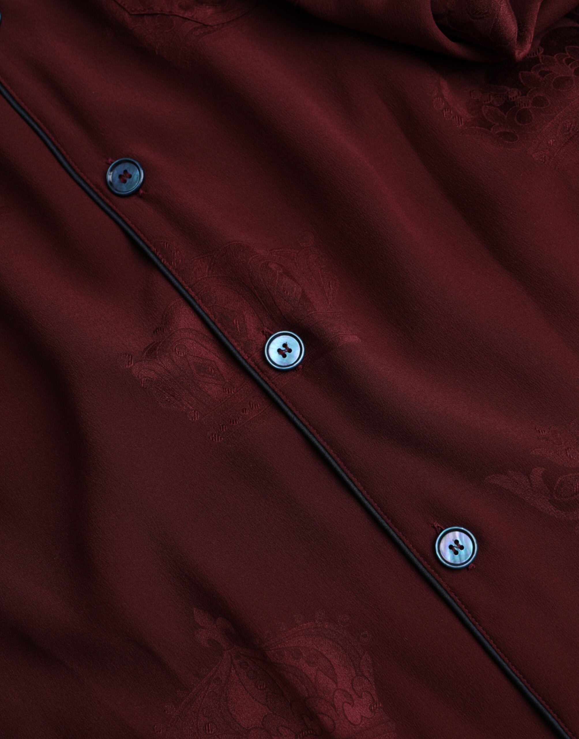 Maroon Crown Jacquard Silk Long Sleeve Shirt - ventzia