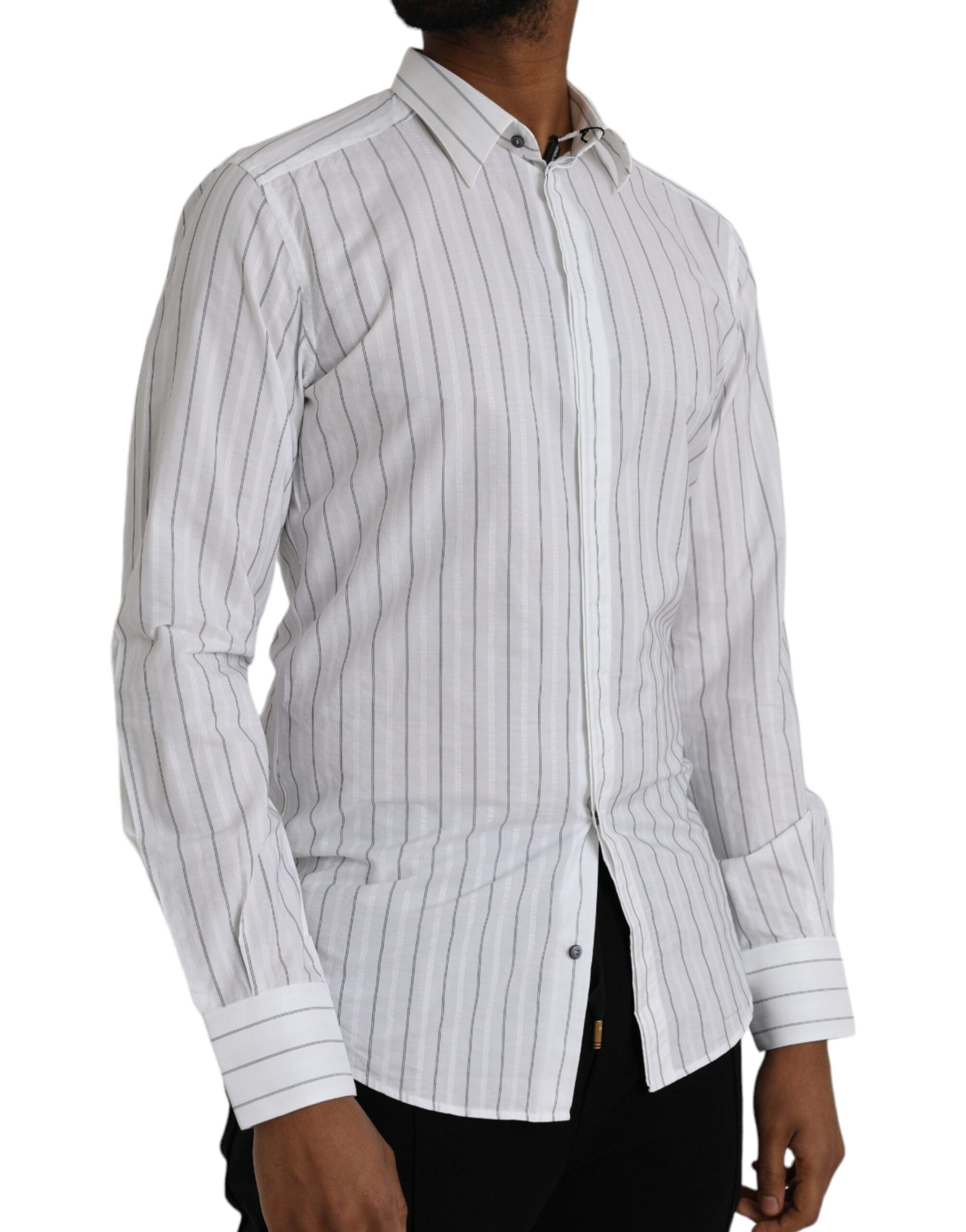 Black White Striped Formal Dress GOLD Shirt - ventzia
