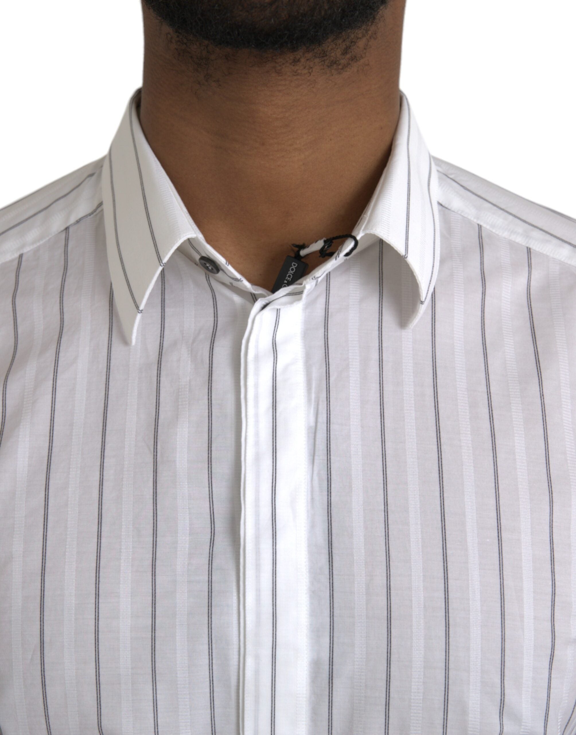 Black White Striped Formal Dress GOLD Shirt - ventzia