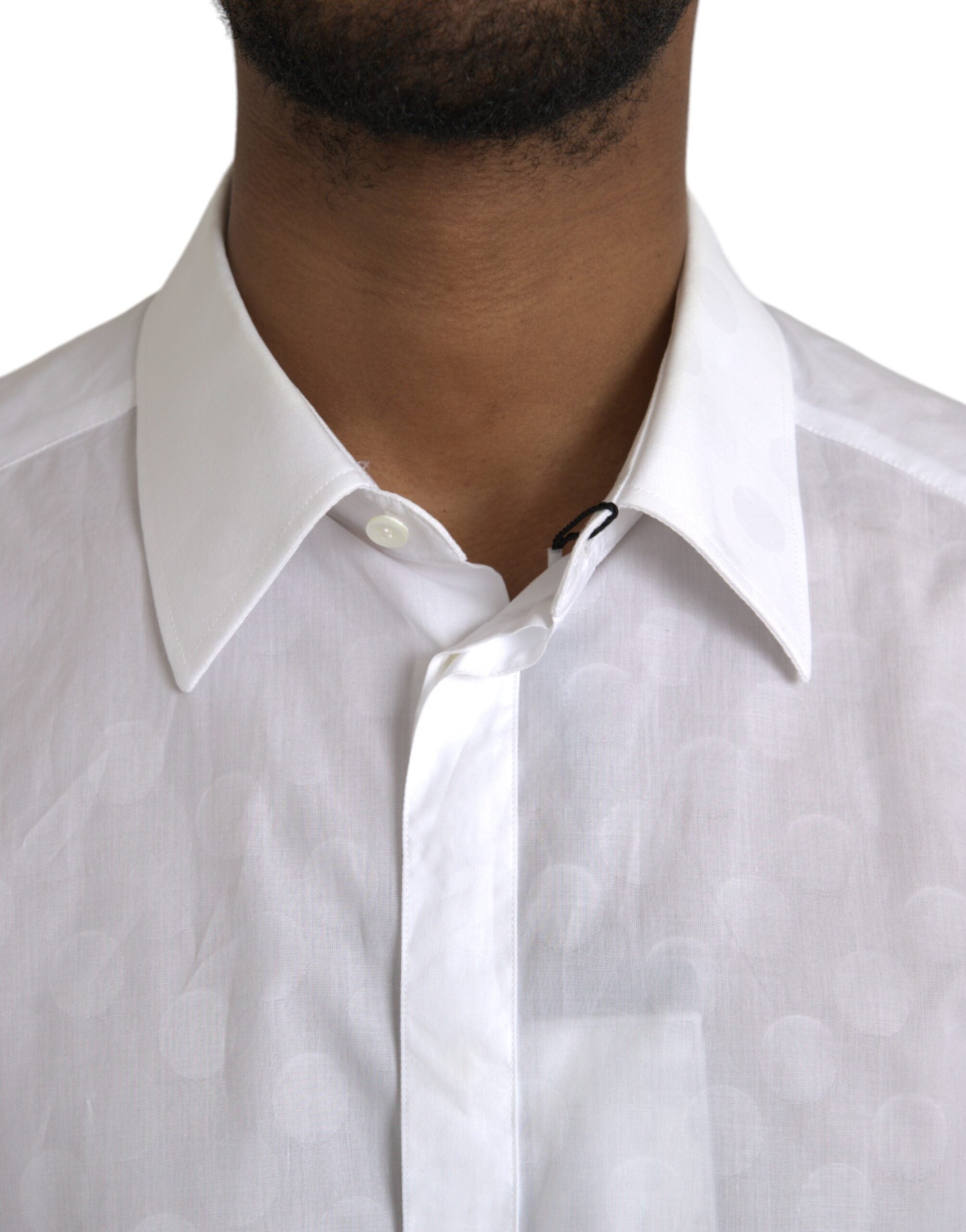 White Polka Dotted Cotton Dress GOLD Shirt - ventzia