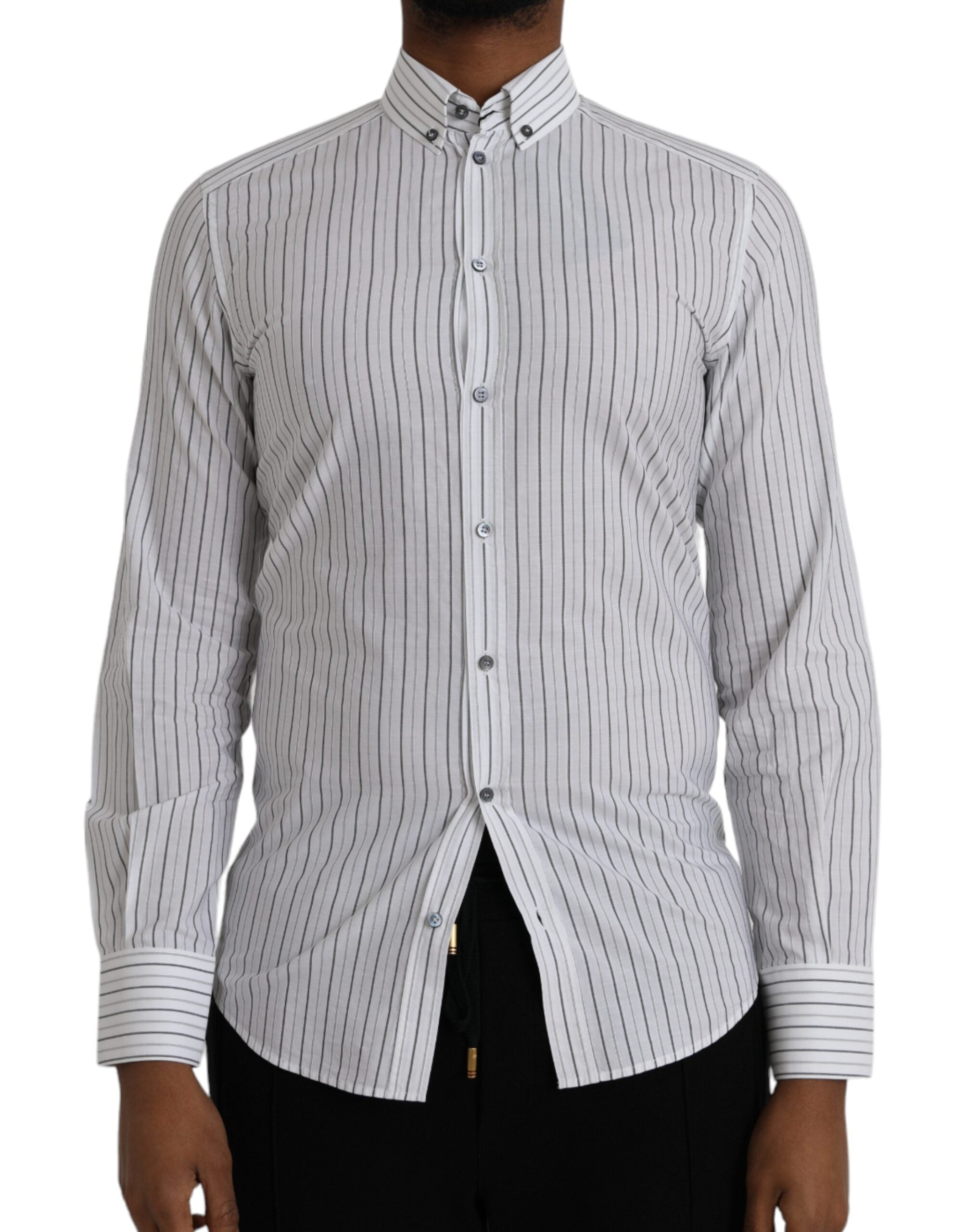 Black White Striped Formal Dress GOLD Shirt - ventzia