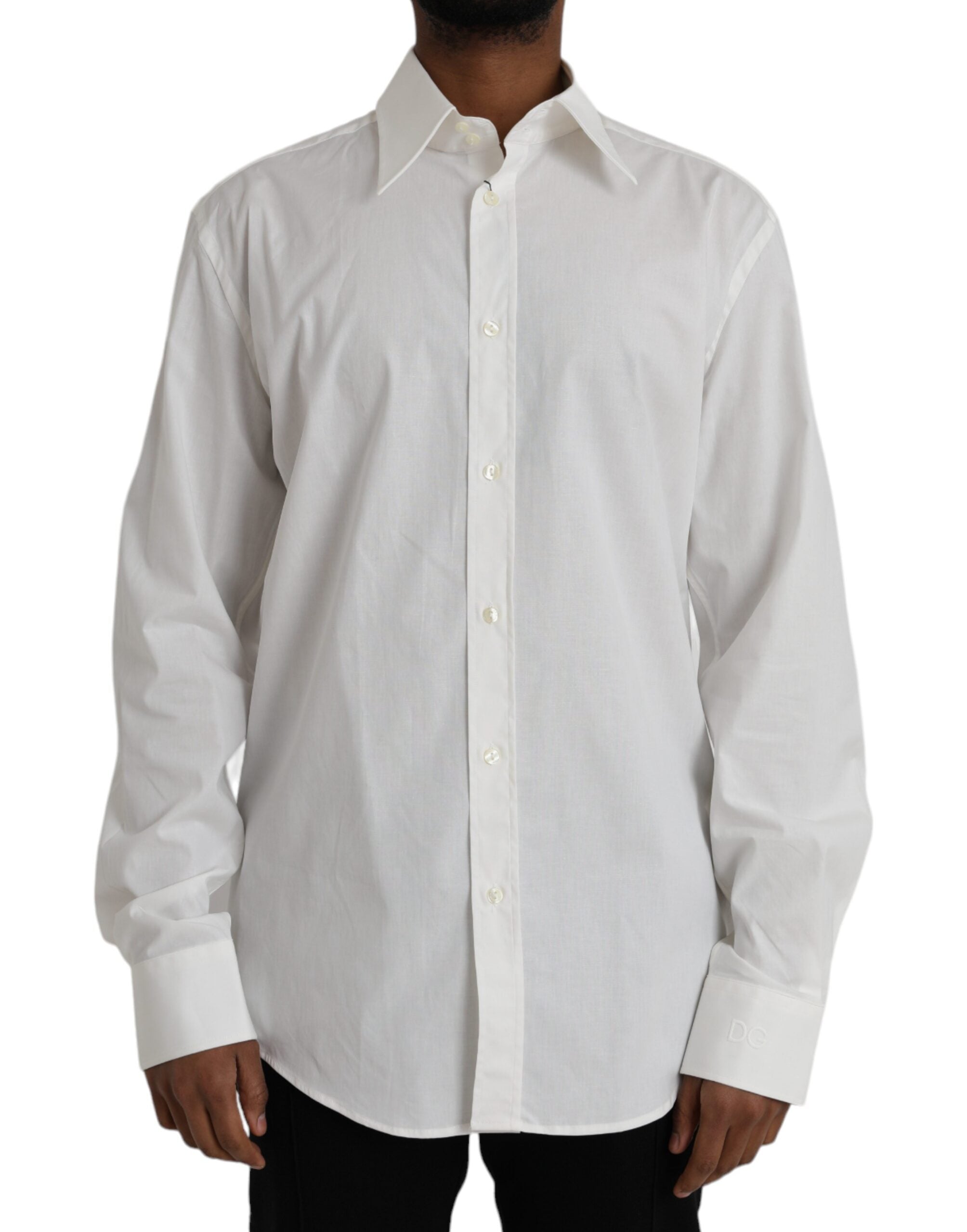 White Cotton Dress Slim Fit GOLD Shirt - ventzia
