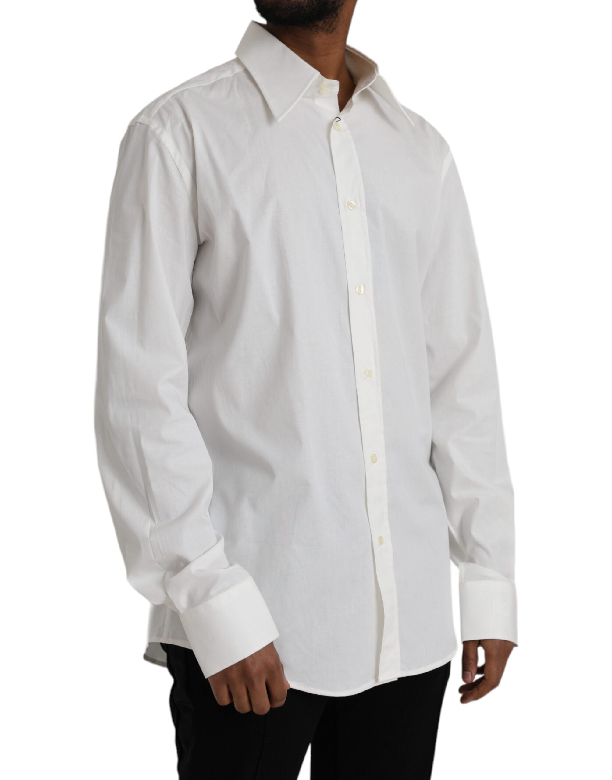 White Cotton Dress Slim Fit GOLD Shirt - ventzia