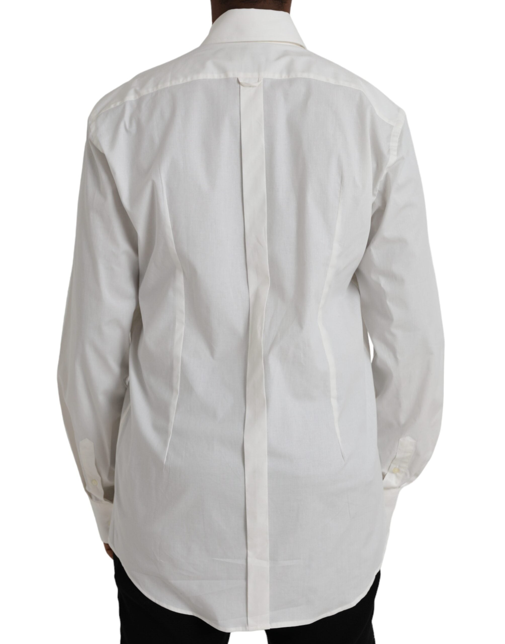 White Cotton Dress Slim Fit GOLD Shirt - ventzia