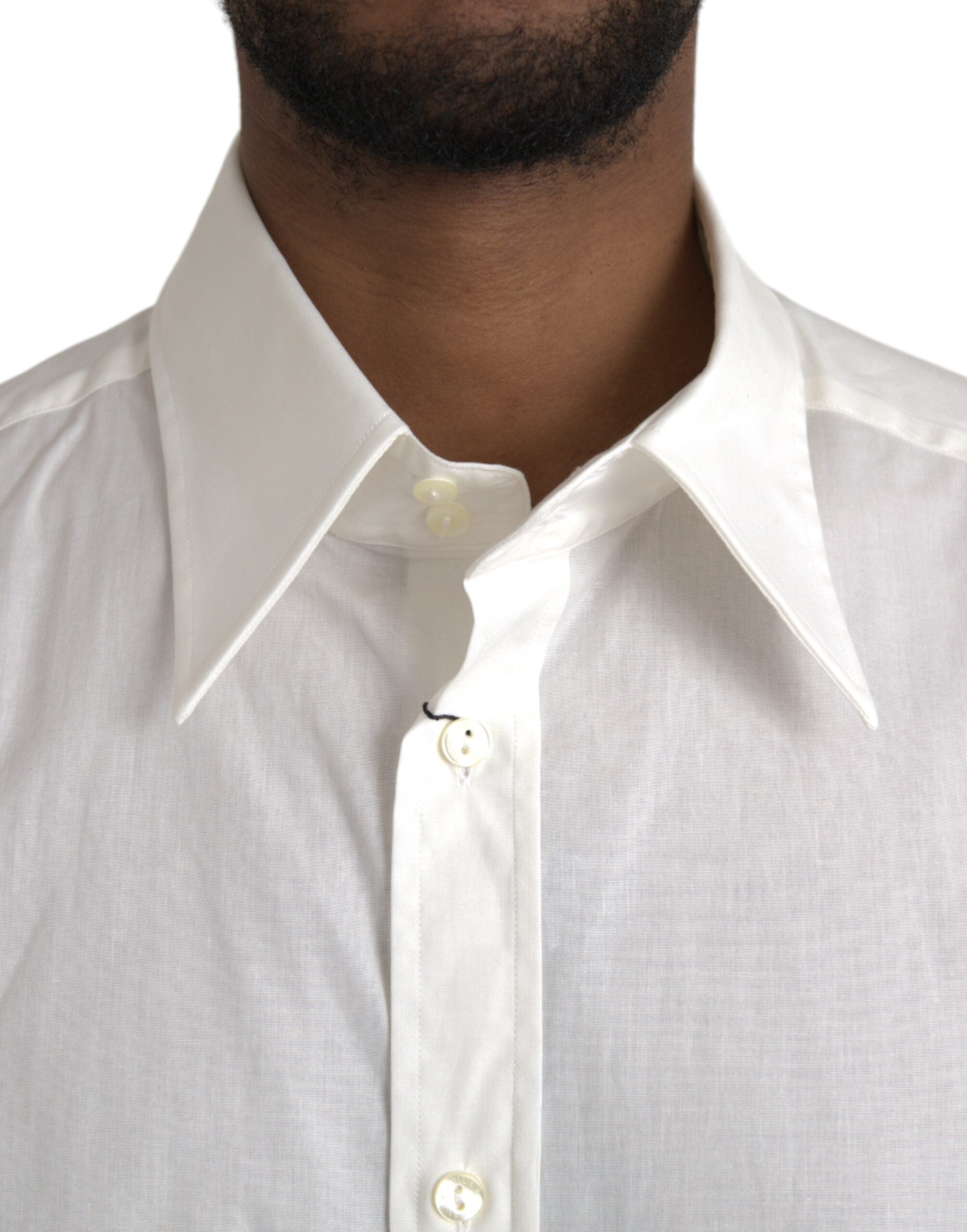 White Cotton Dress Slim Fit GOLD Shirt - ventzia