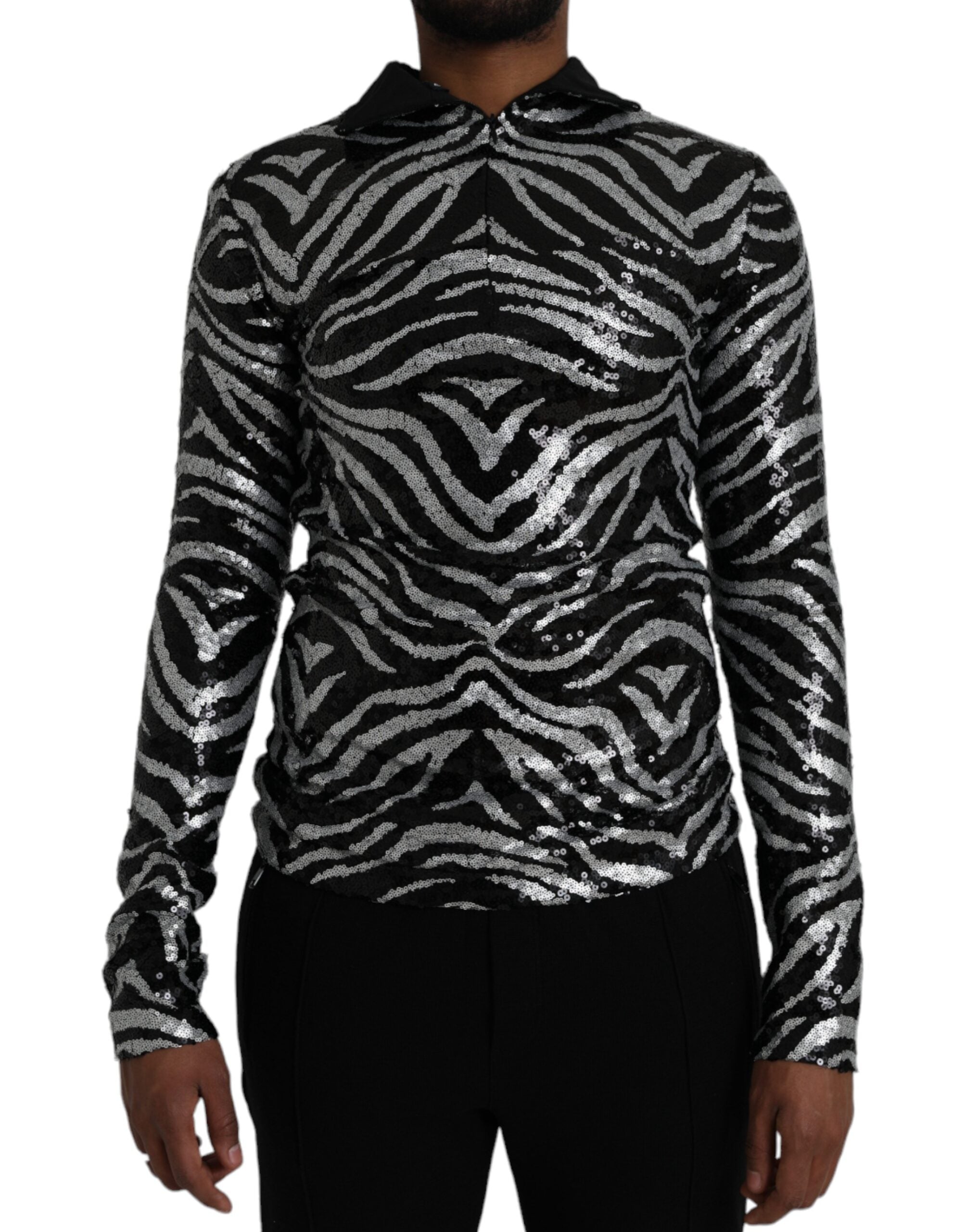 Black Silver Sequined Polyester Sweater - ventzia