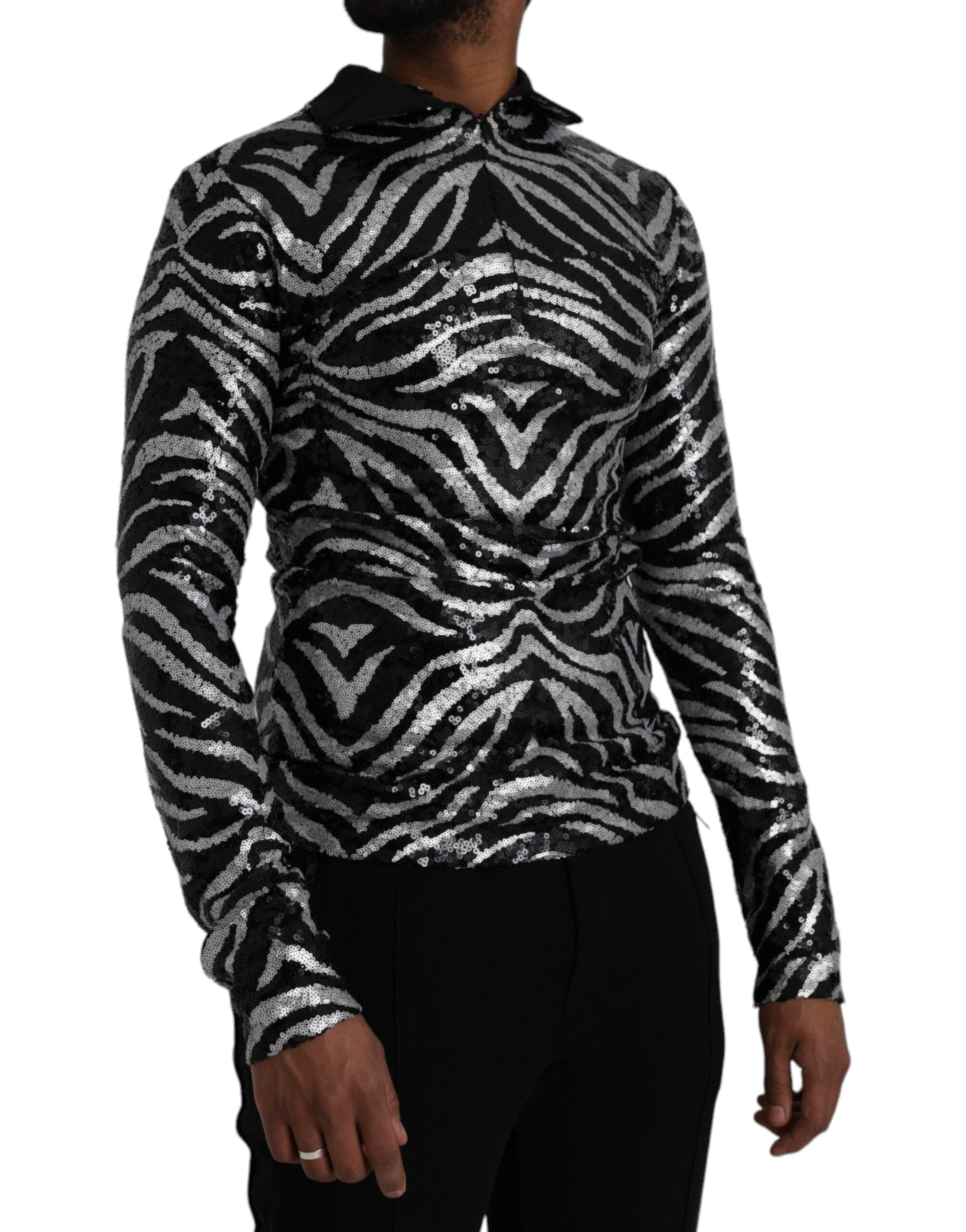 Black Silver Sequined Polyester Sweater - ventzia