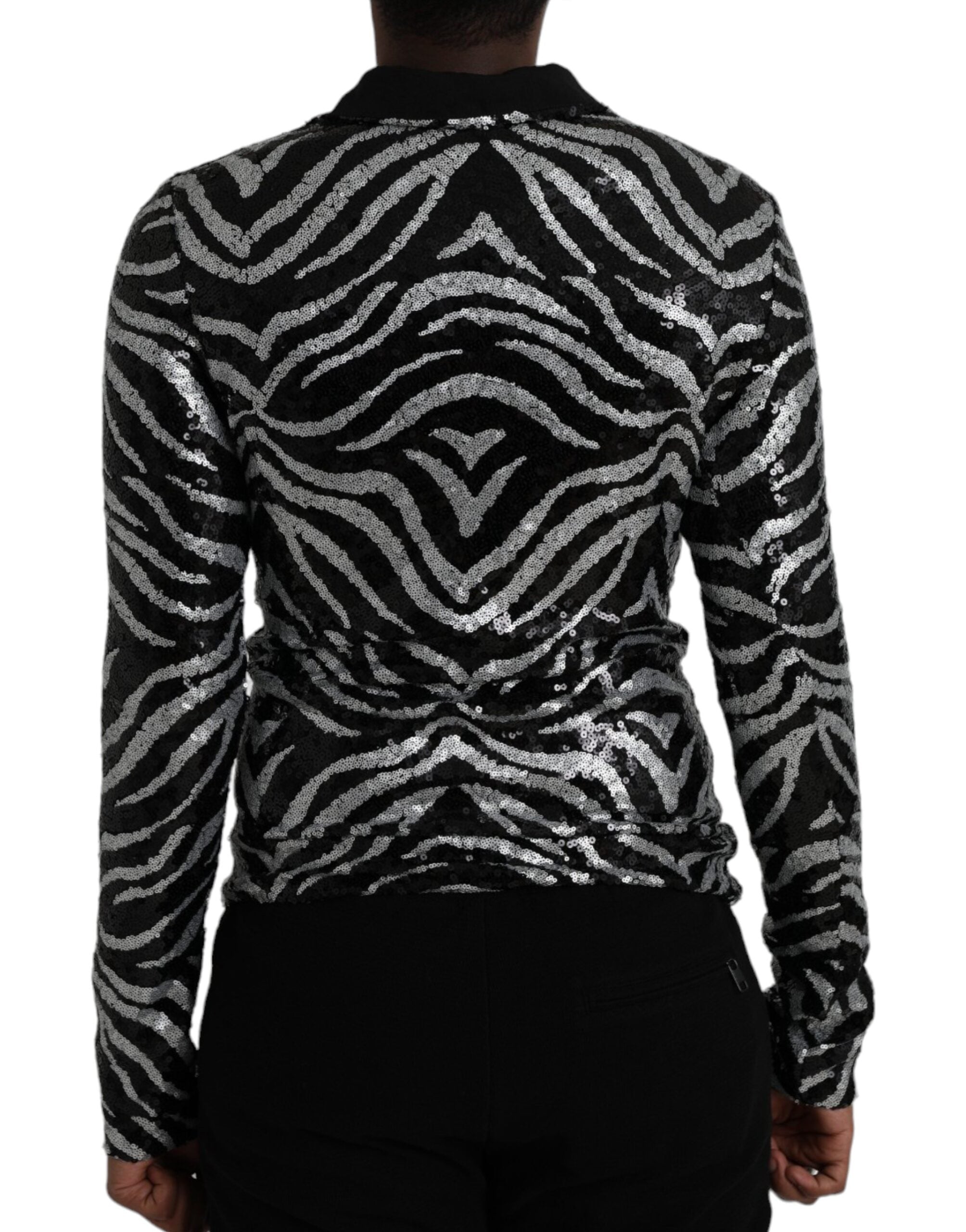 Black Silver Sequined Polyester Sweater - ventzia