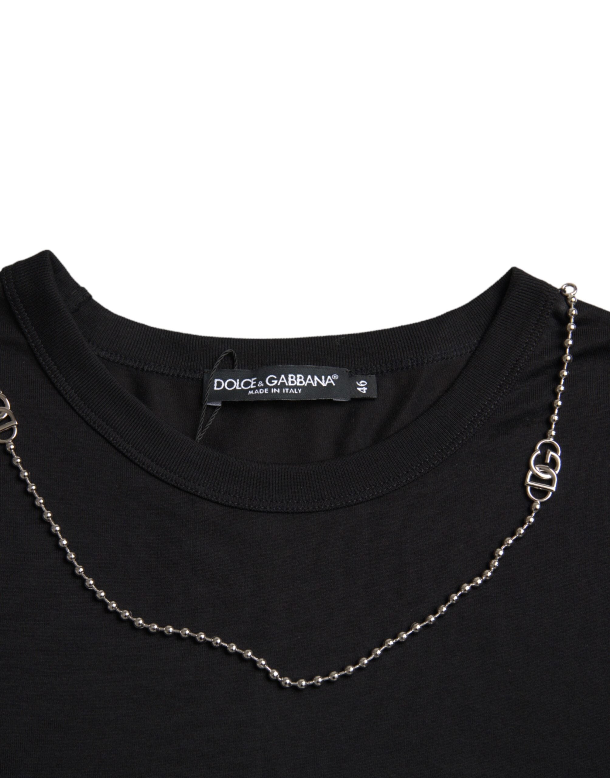 Black Cotton Silver Chain Short Sleeve T-shirt - ventzia