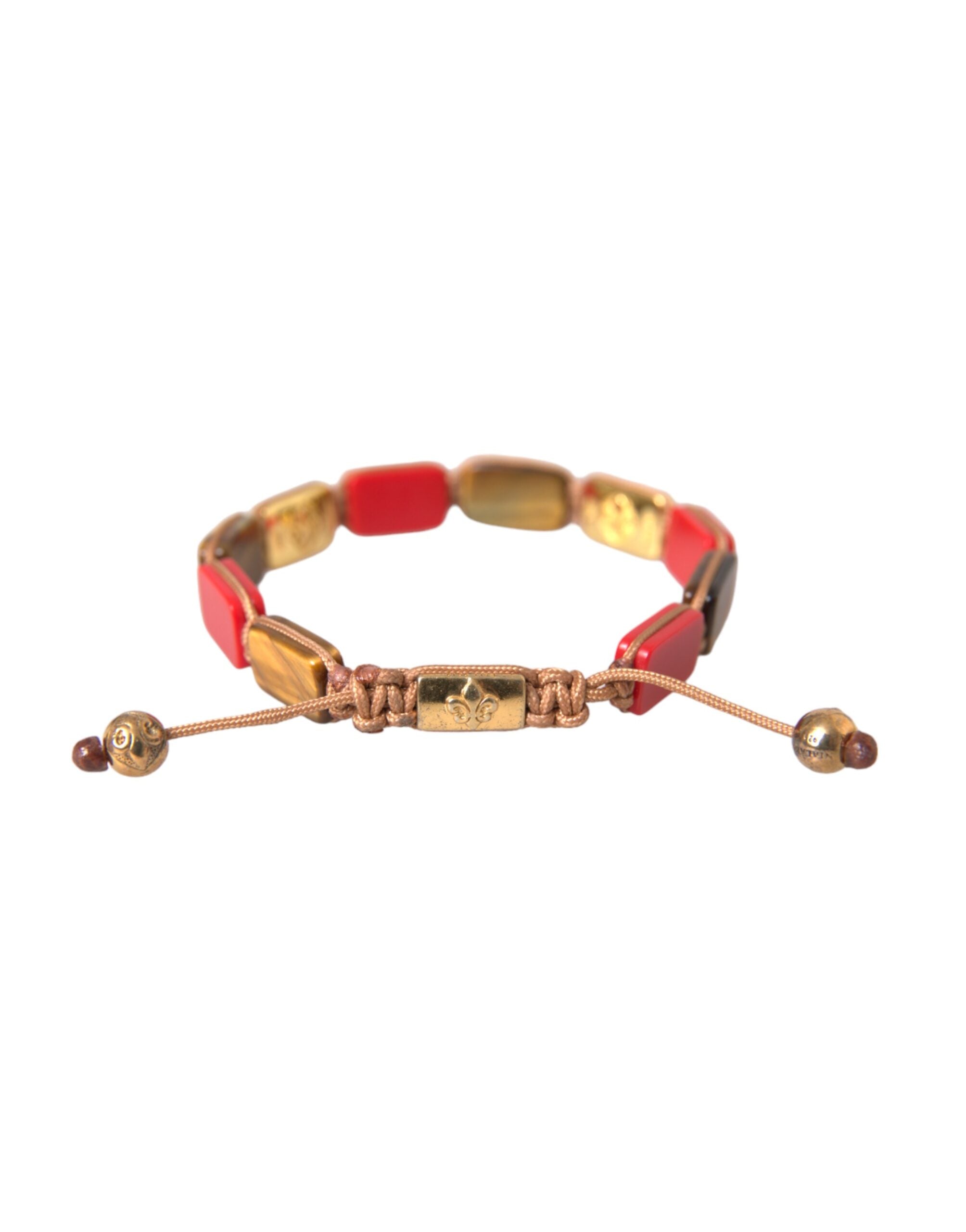 CZ Tiger Eye Red Coral 925 Silver Men Bracelet - ventzia