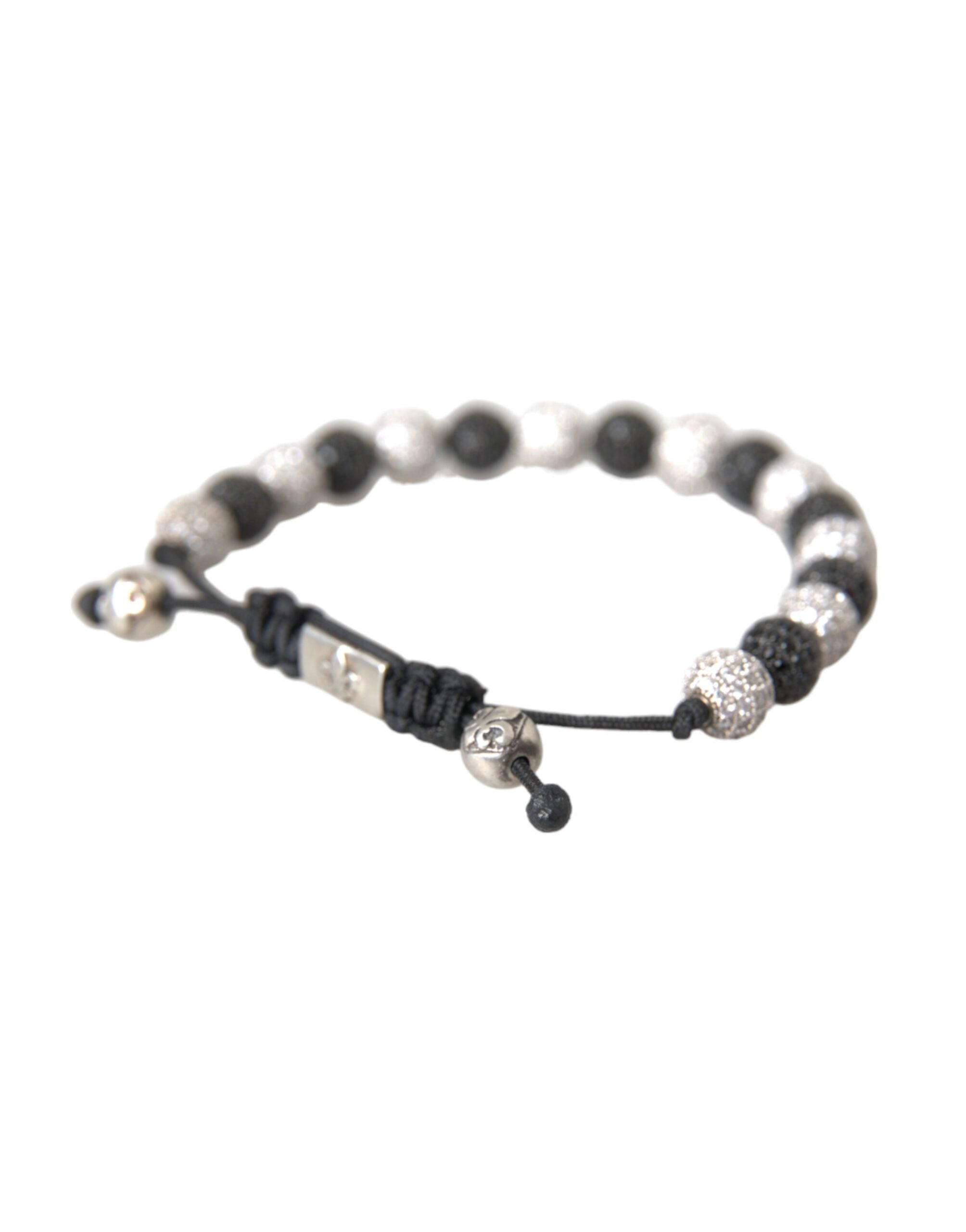 CZ Crystal Ball Black White Beaded Bracelet - ventzia