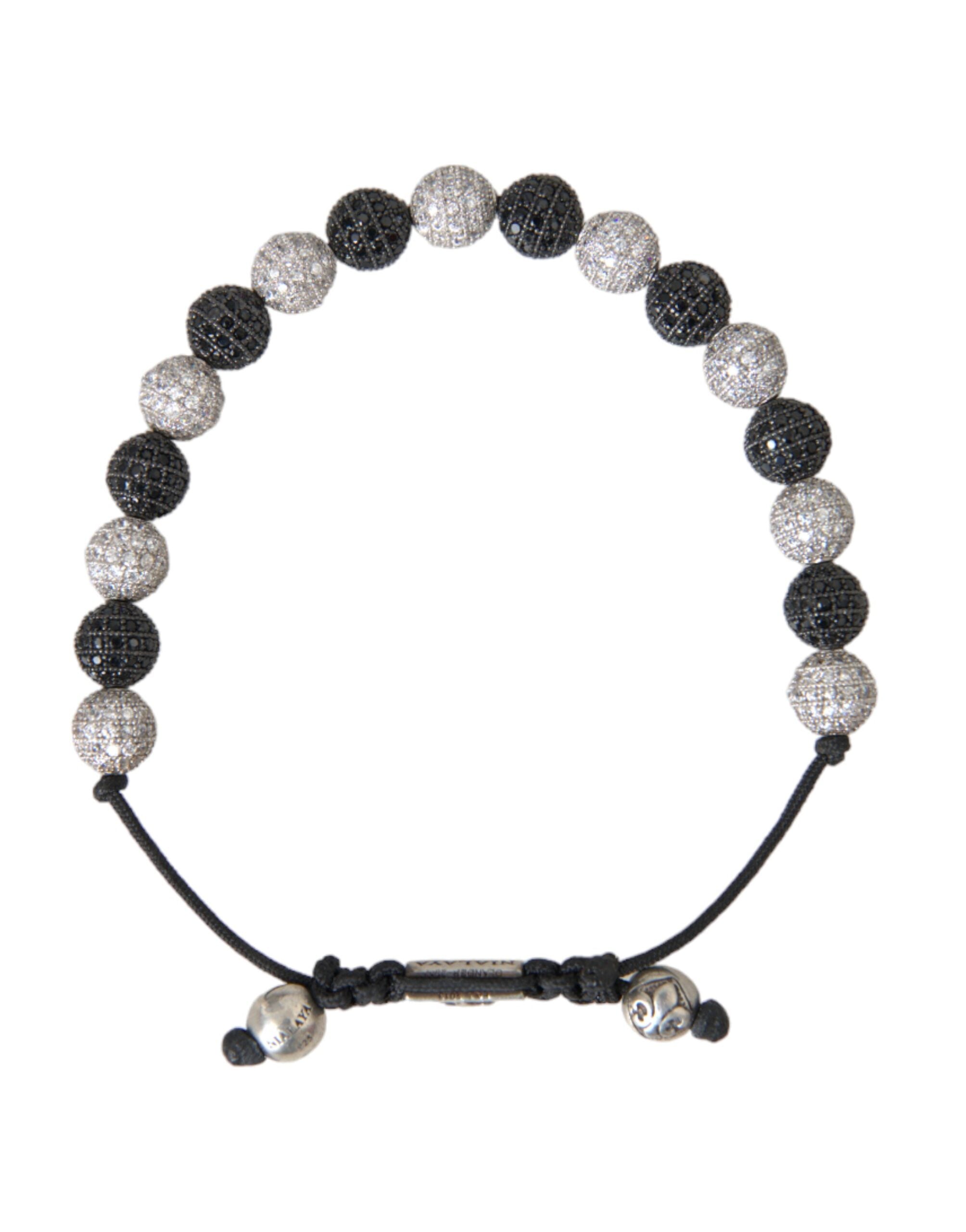 CZ Crystal Ball Black White Beaded Bracelet - ventzia