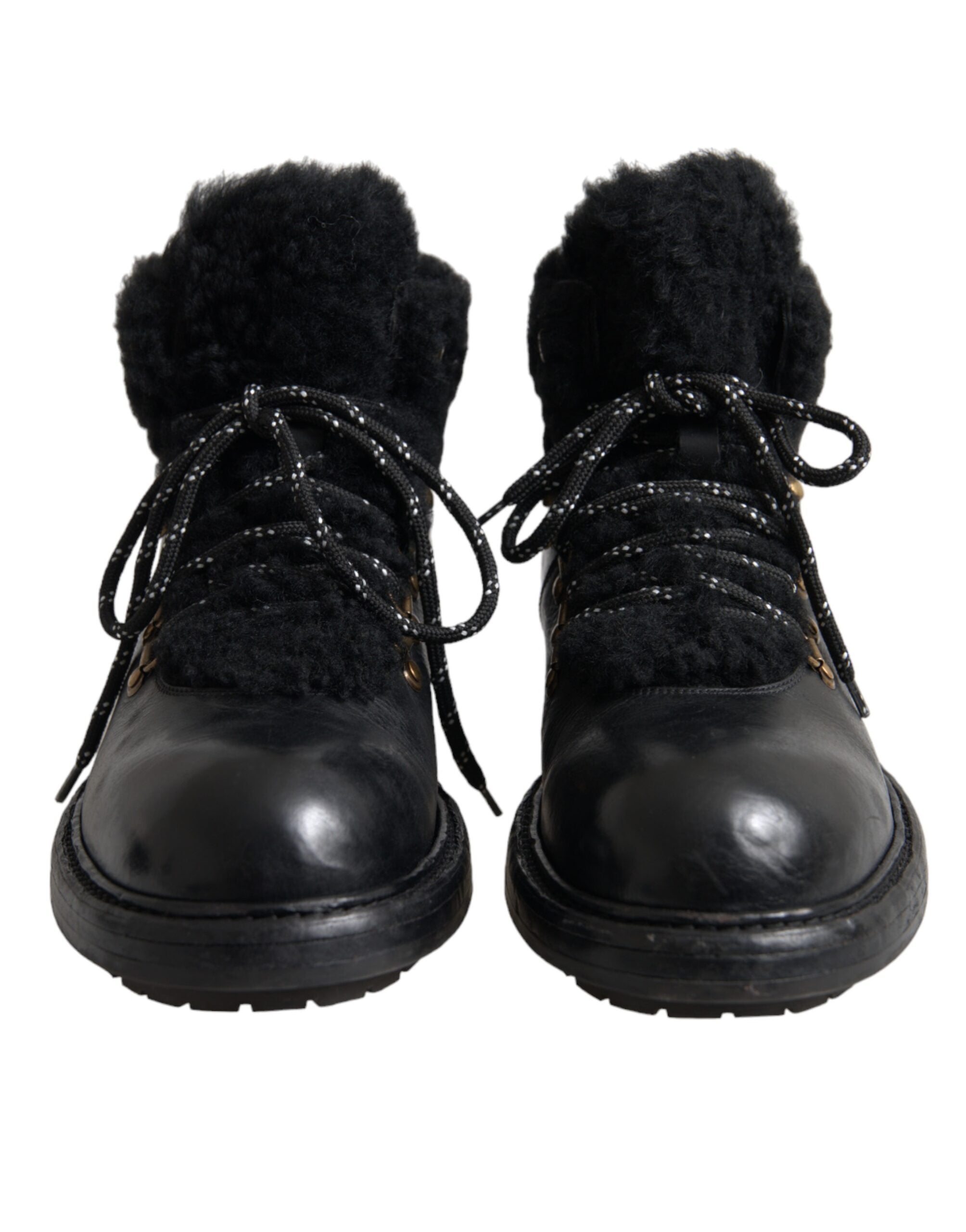 Black Leather Bernini Shearling Boots Shoes - ventzia