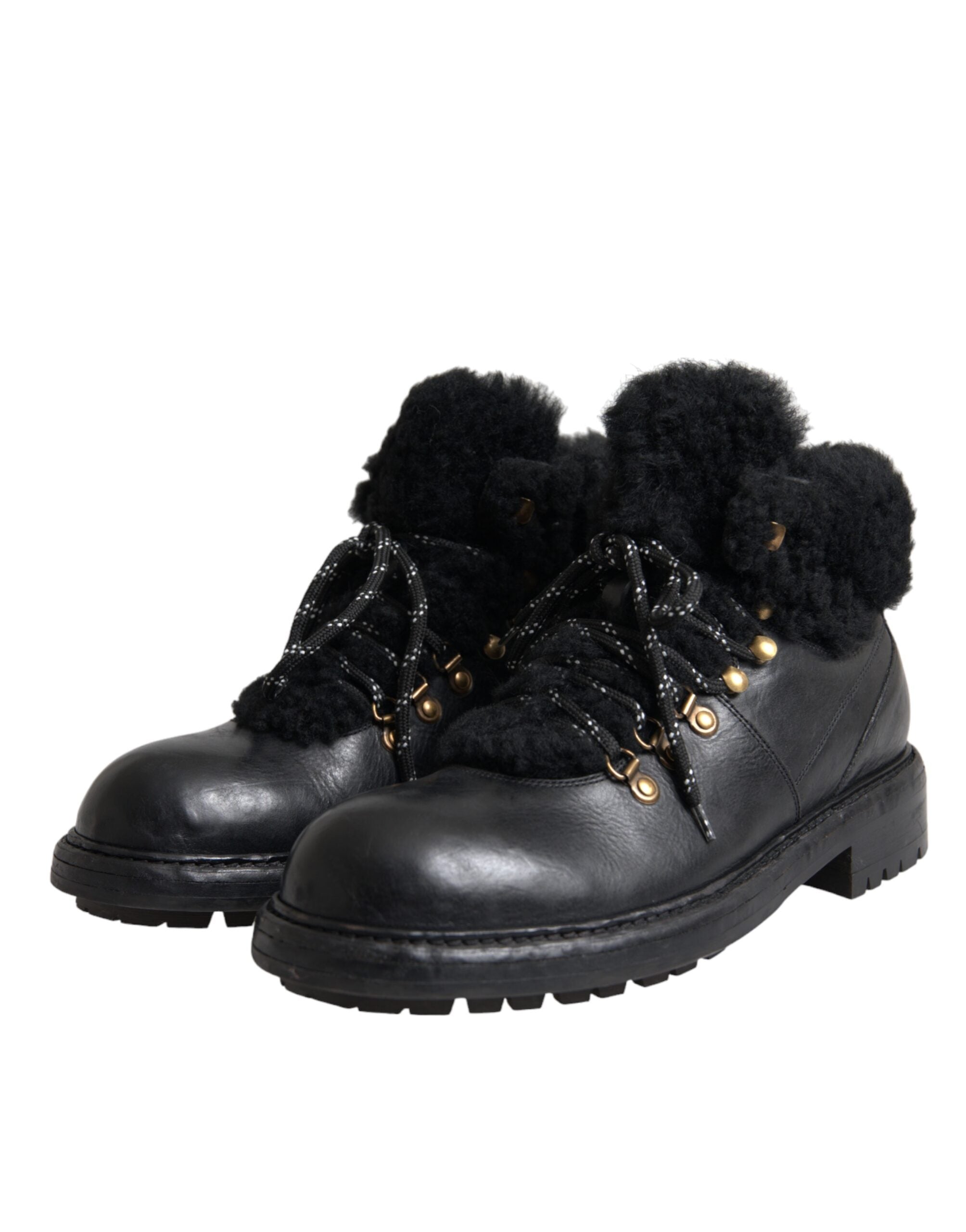 Black Leather Bernini Shearling Boots Shoes - ventzia