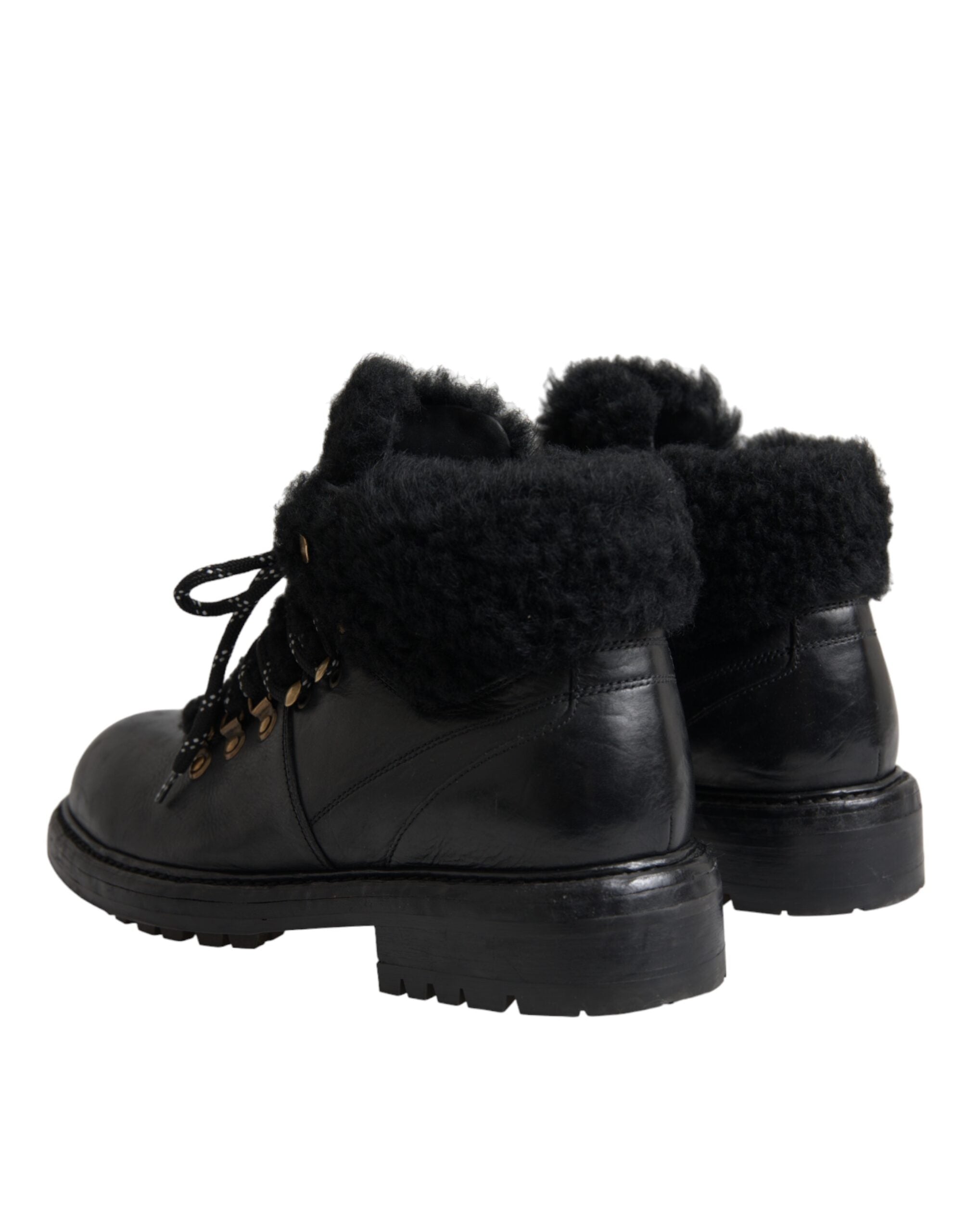 Black Leather Bernini Shearling Boots Shoes - ventzia