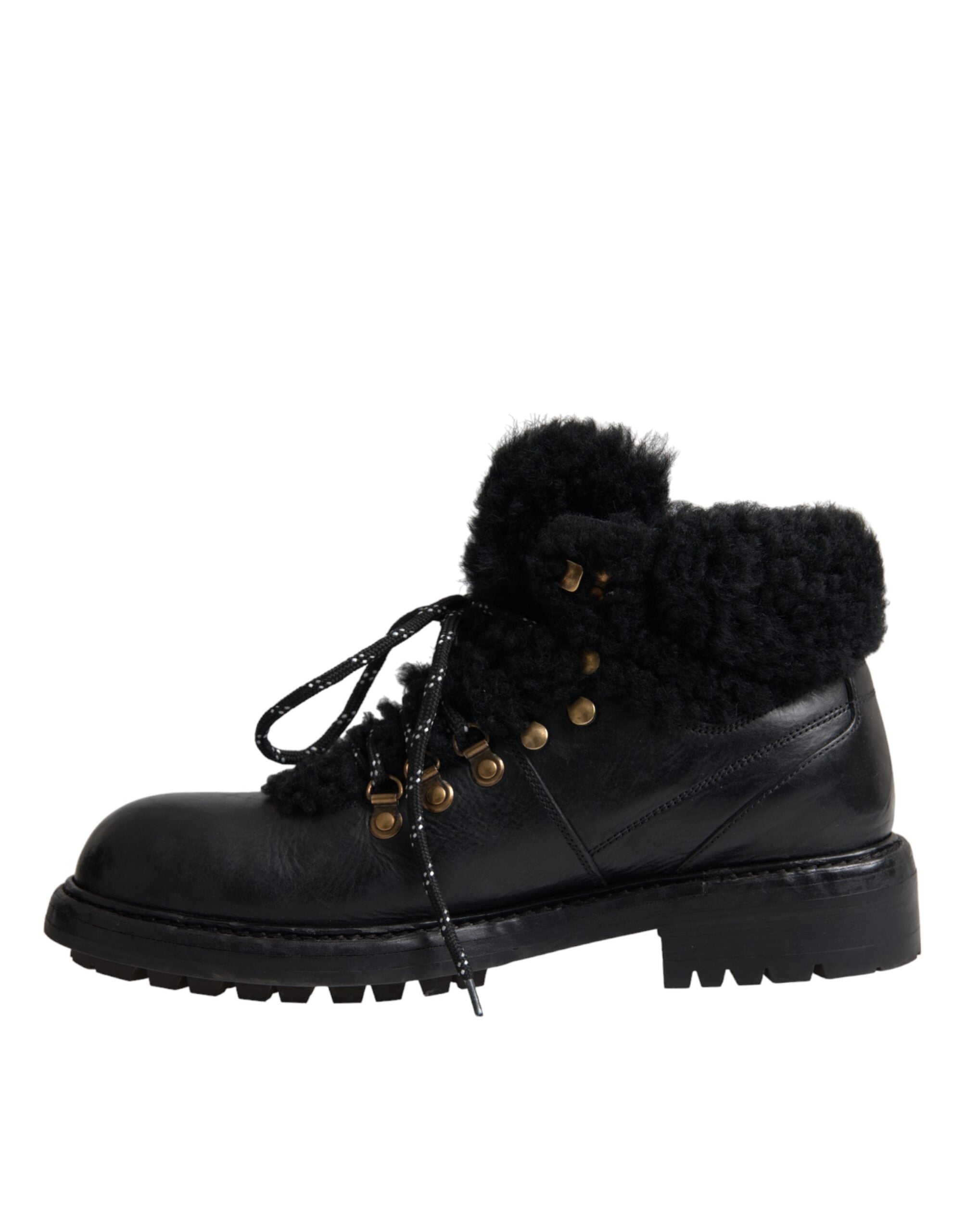 Black Leather Bernini Shearling Boots Shoes - ventzia
