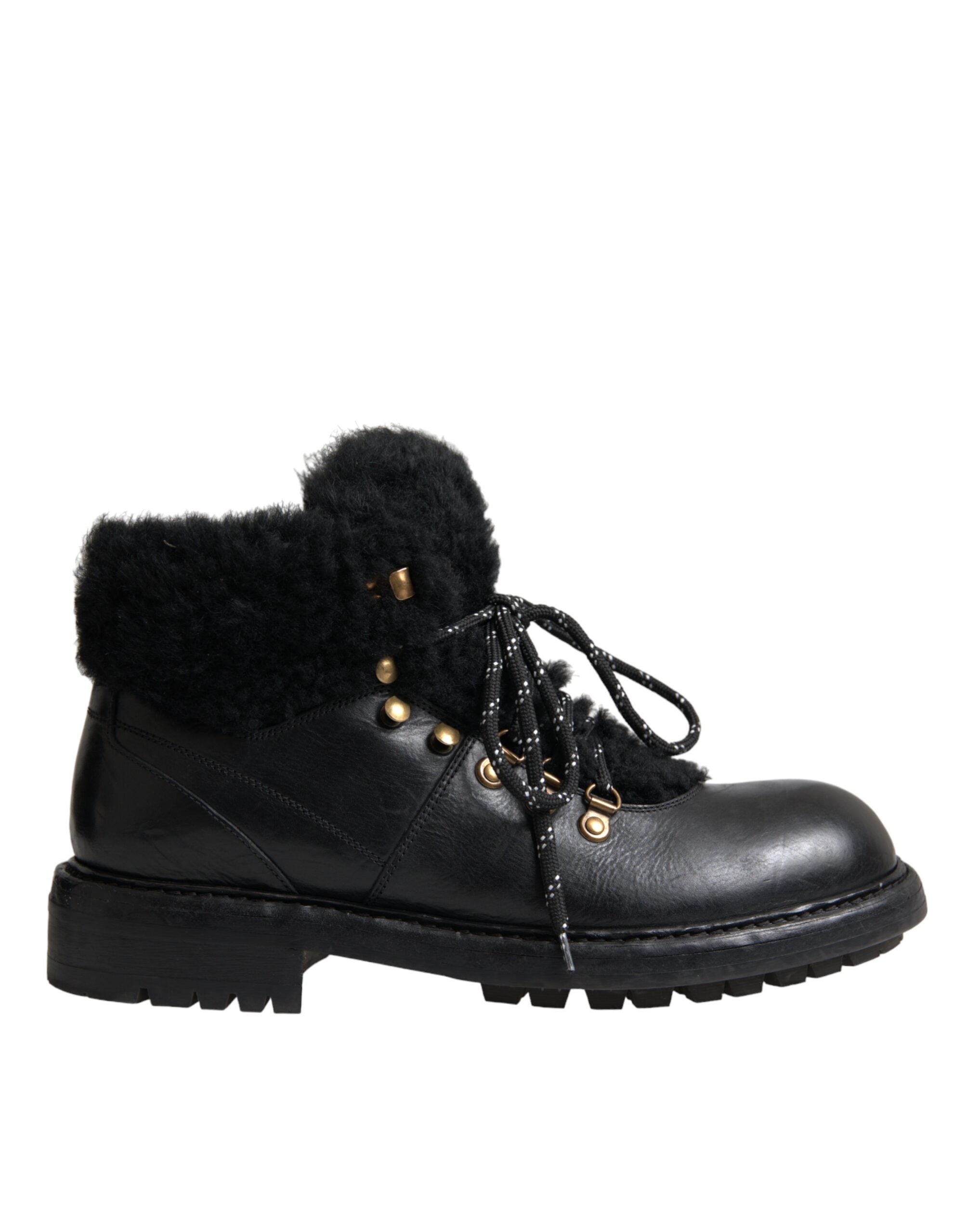 Black Leather Bernini Shearling Boots Shoes - ventzia