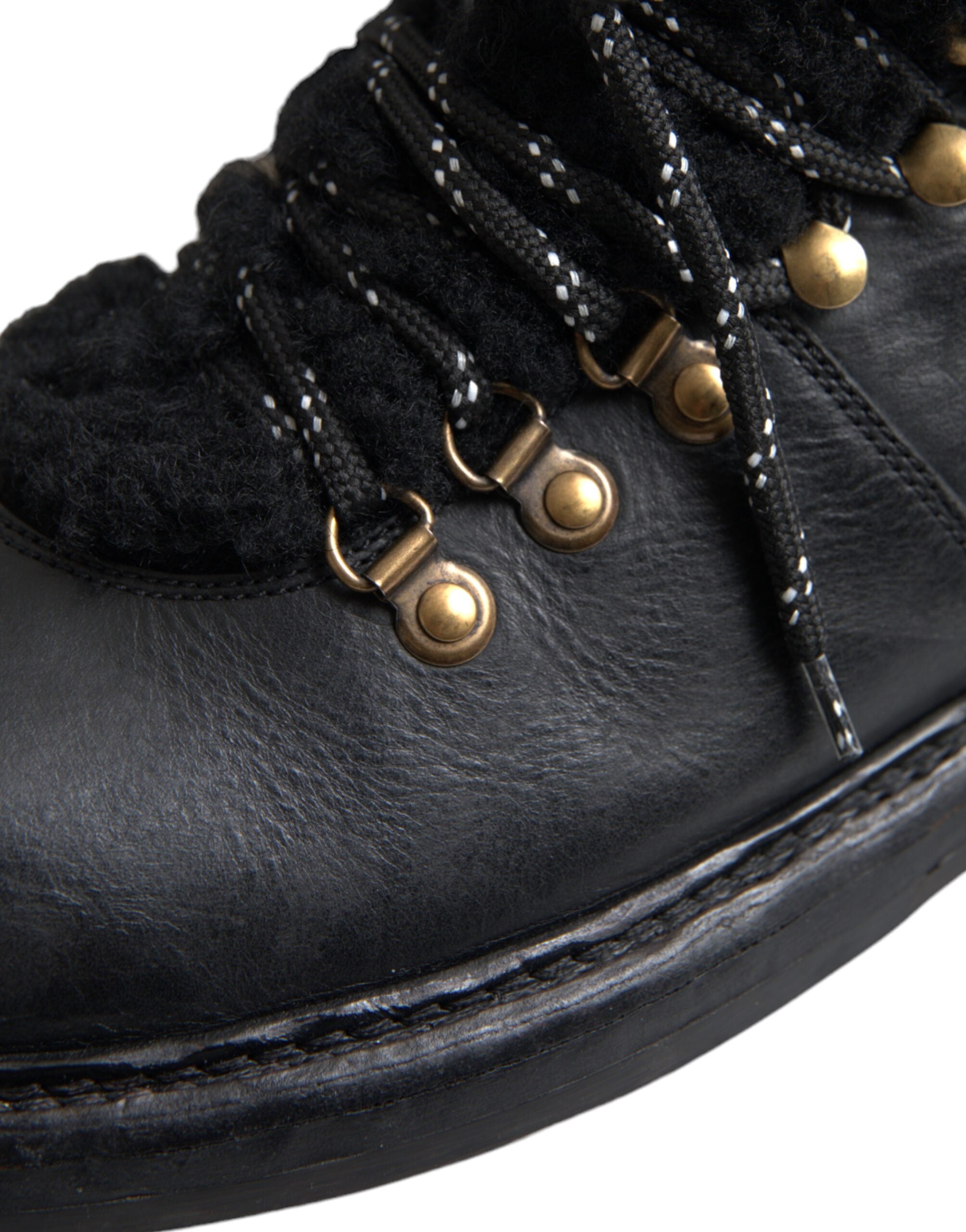 Black Leather Bernini Shearling Boots Shoes - ventzia