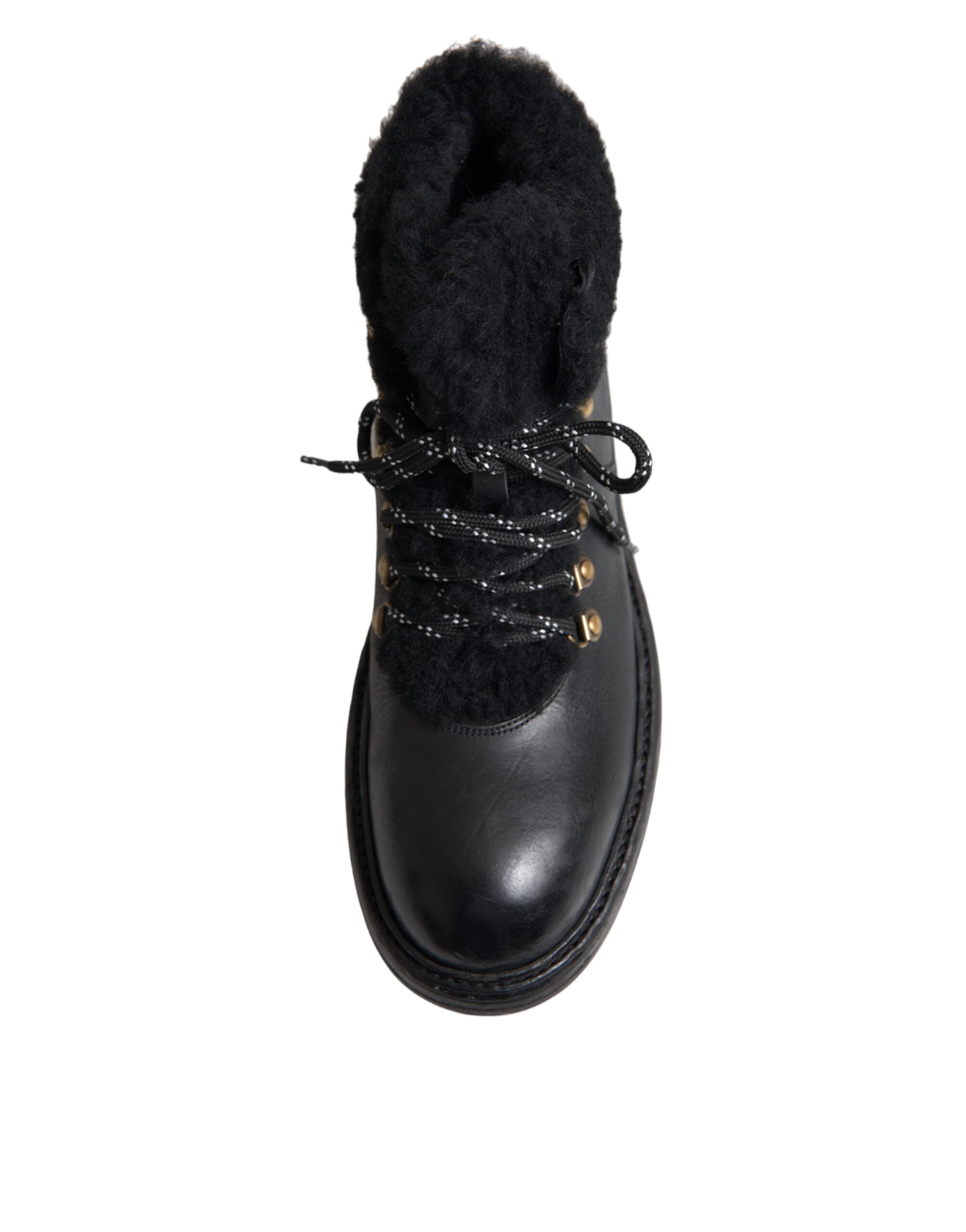 Black Leather Bernini Shearling Boots Shoes - ventzia