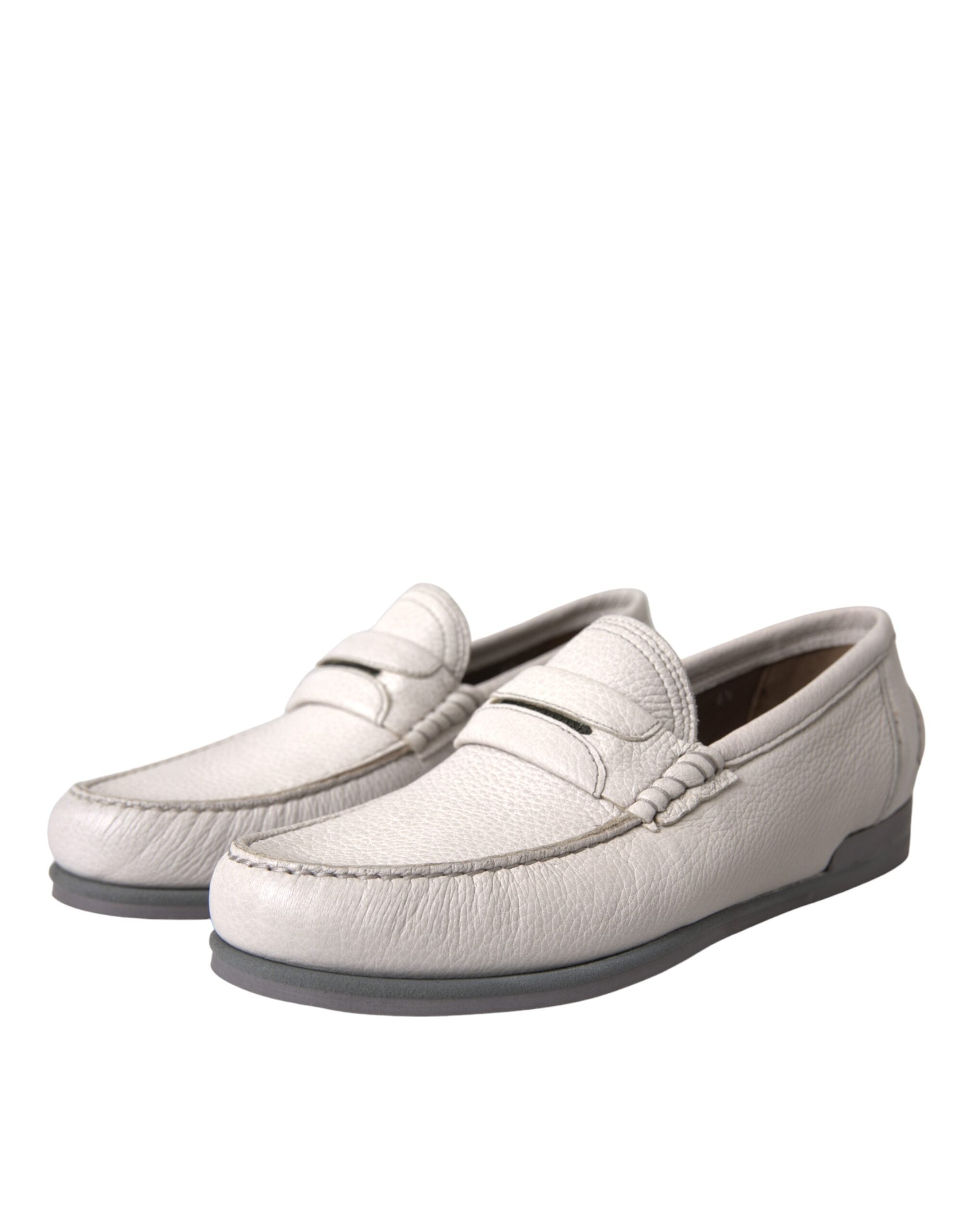 White Gray Leather Slip Mocassin Shoes Loafer - ventzia