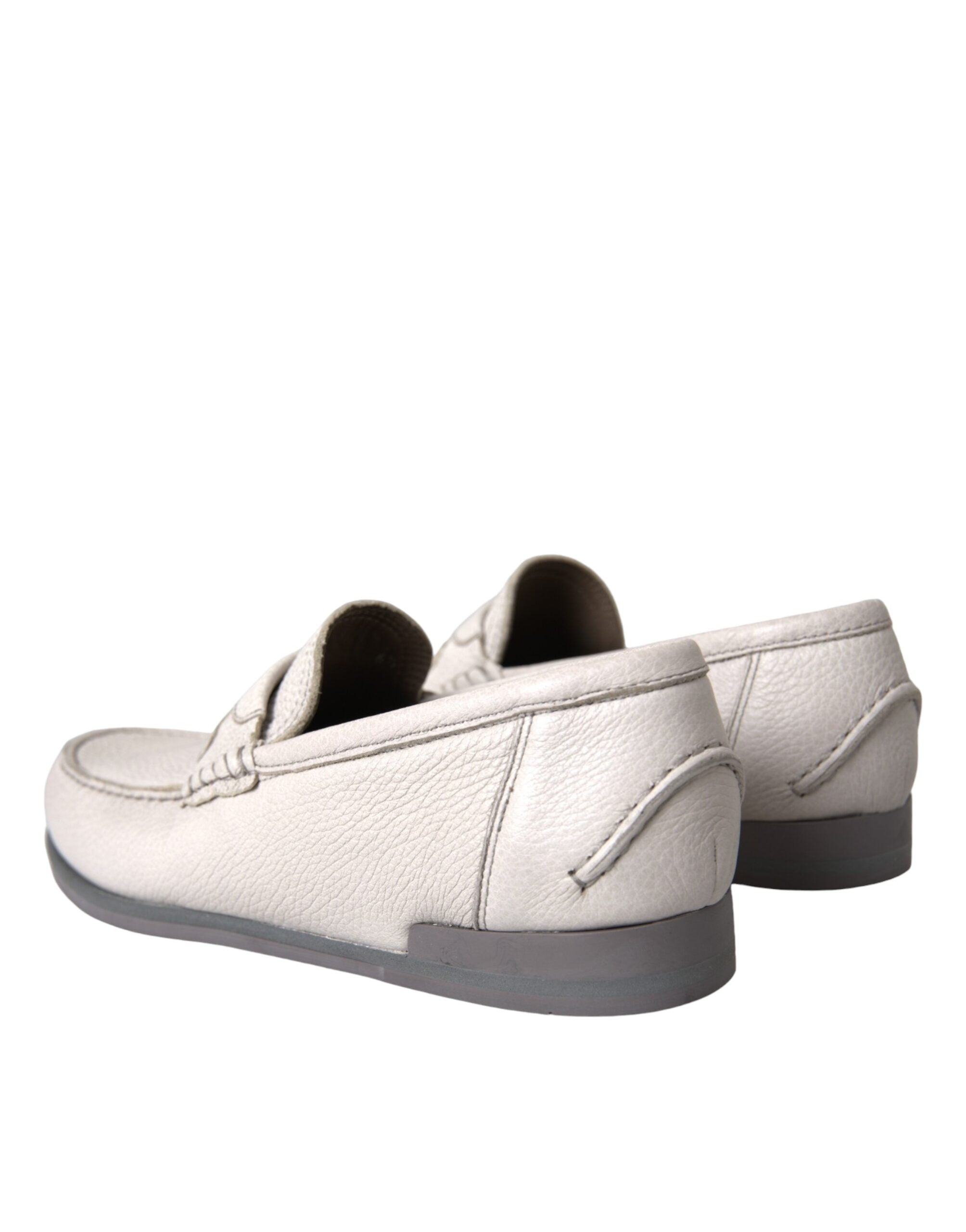 White Gray Leather Slip Mocassin Shoes Loafer - ventzia