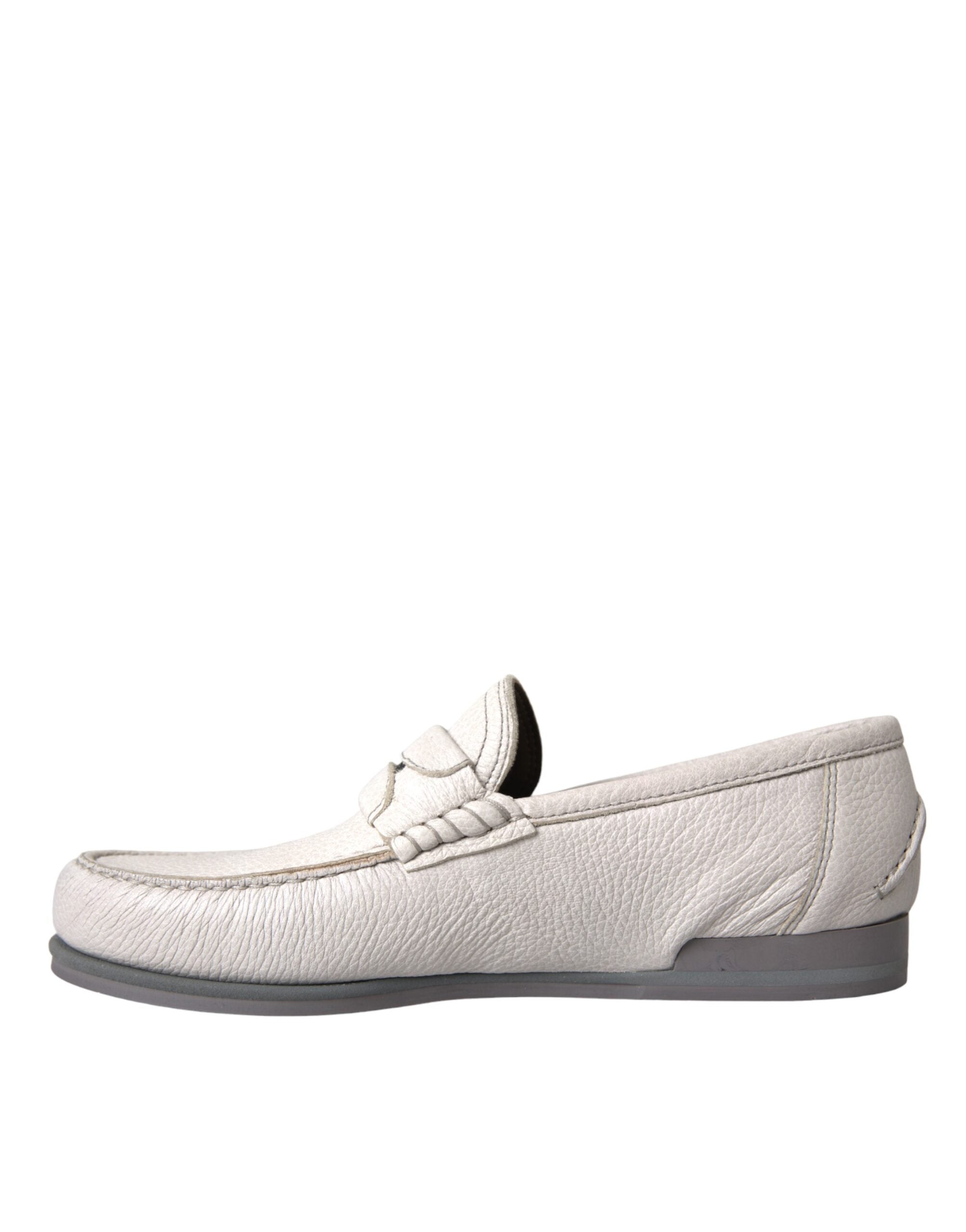 White Gray Leather Slip Mocassin Shoes Loafer - ventzia