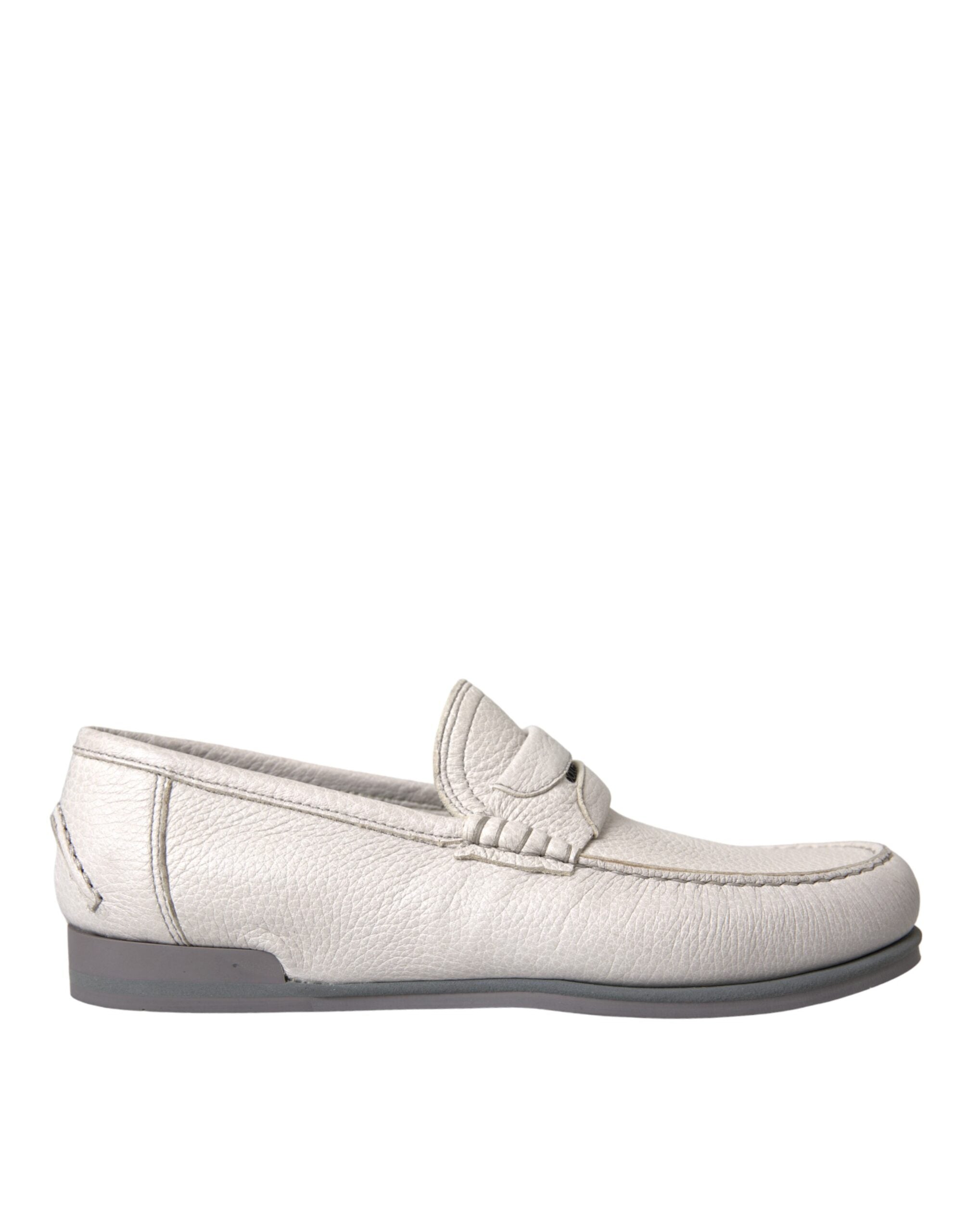 White Gray Leather Slip Mocassin Shoes Loafer - ventzia