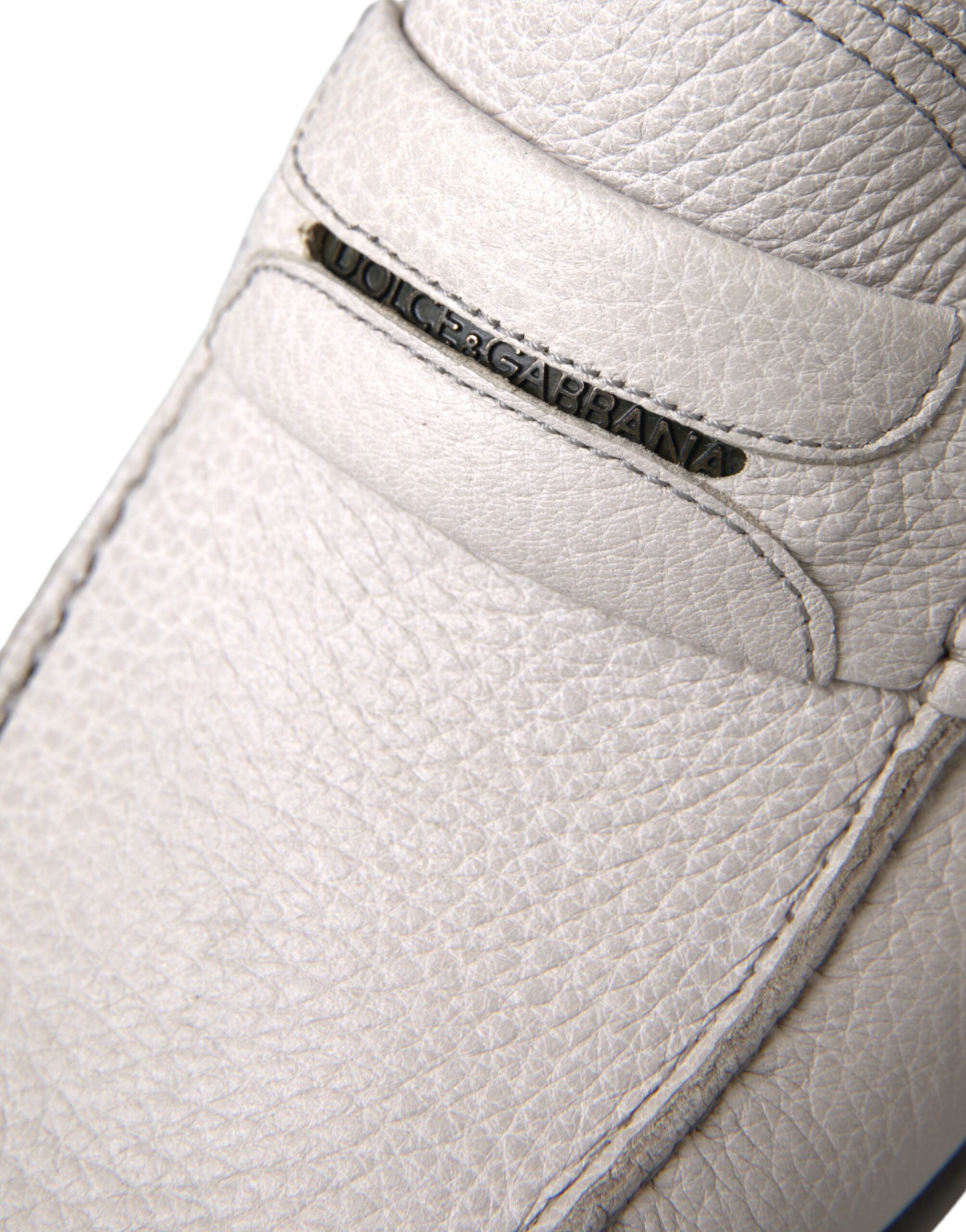 White Gray Leather Slip Mocassin Shoes Loafer - ventzia