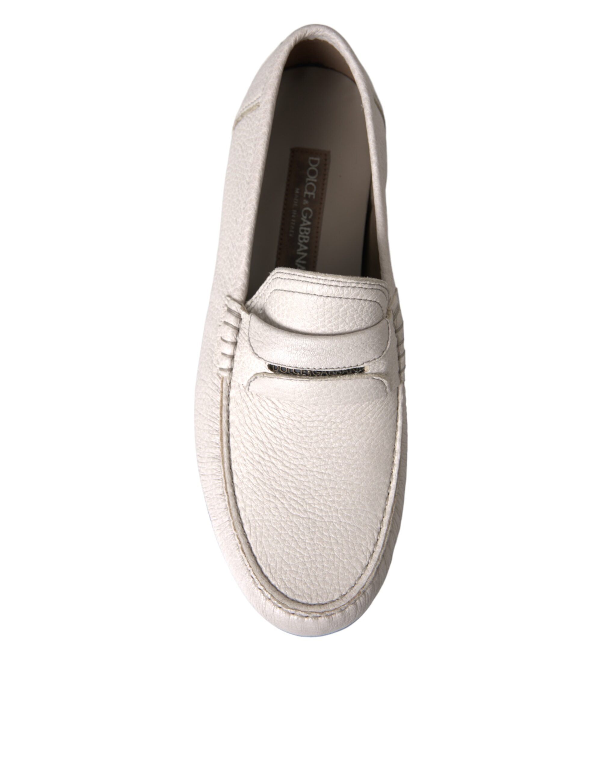White Gray Leather Slip Mocassin Shoes Loafer - ventzia