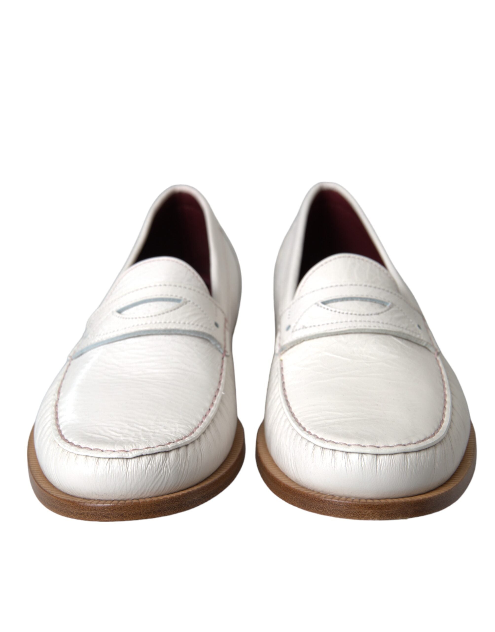 White Leather Slip On Mocassin Loafers Shoes - ventzia