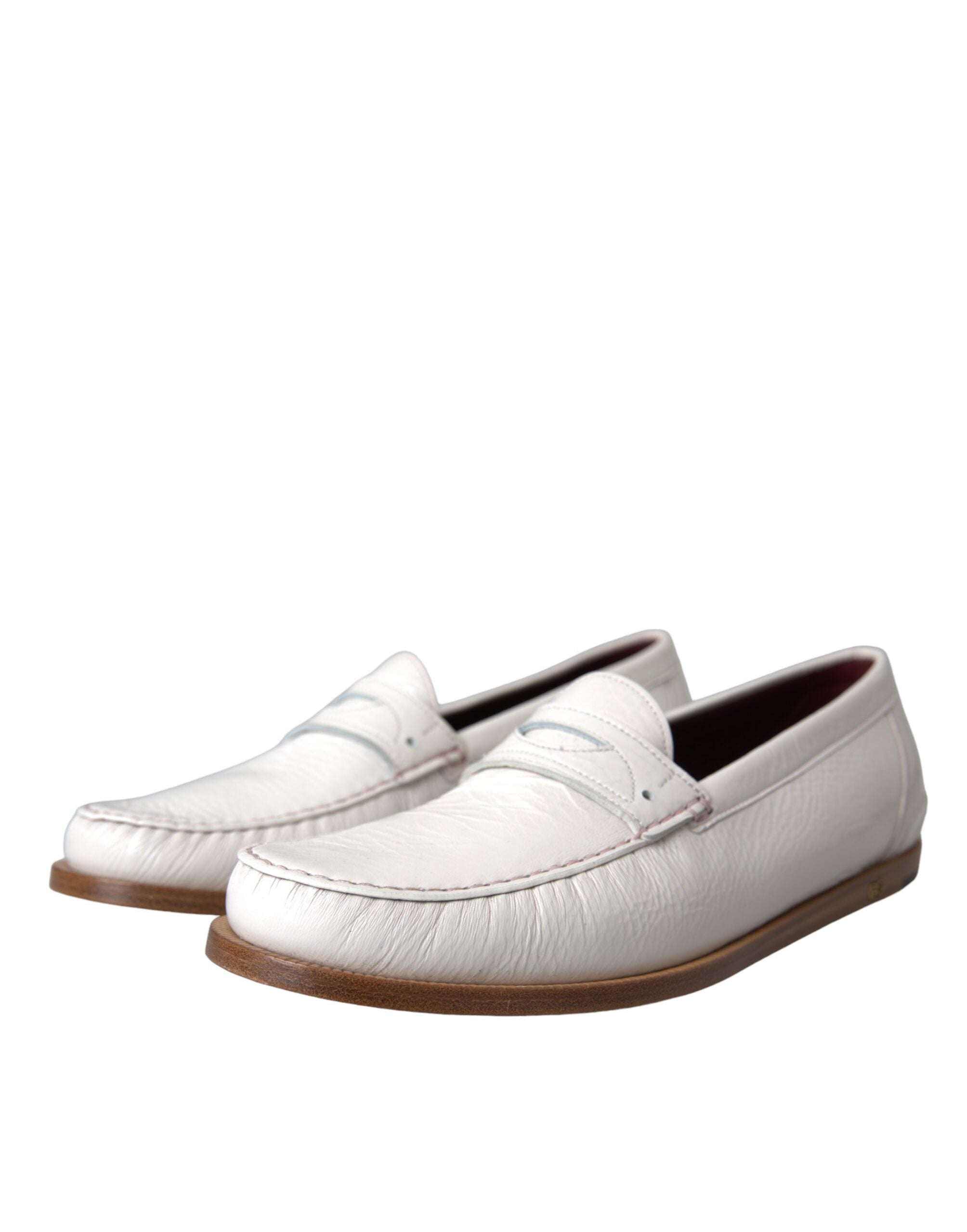 White Leather Slip On Mocassin Loafers Shoes - ventzia