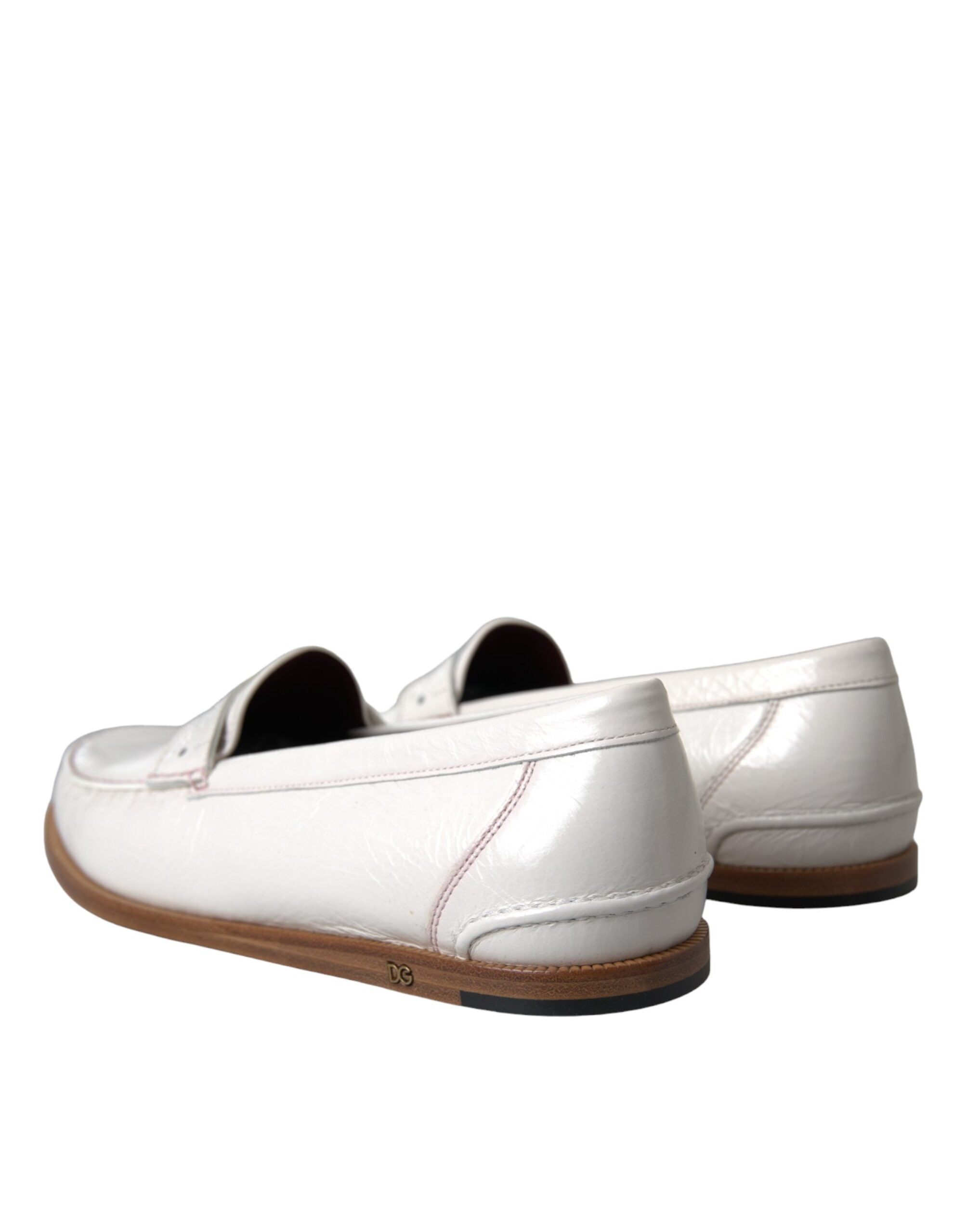 White Leather Slip On Mocassin Loafers Shoes - ventzia