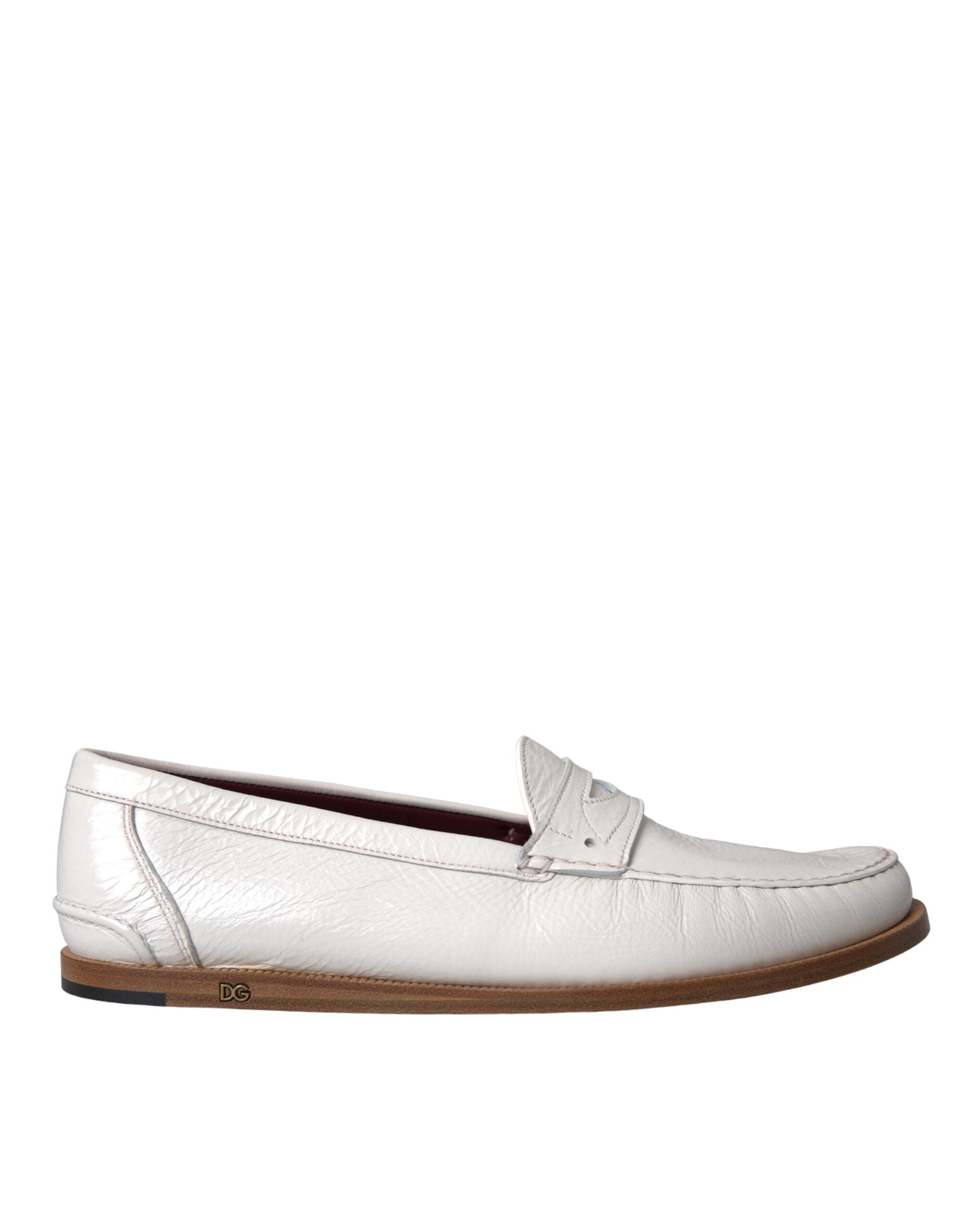 White Leather Slip On Mocassin Loafers Shoes - ventzia